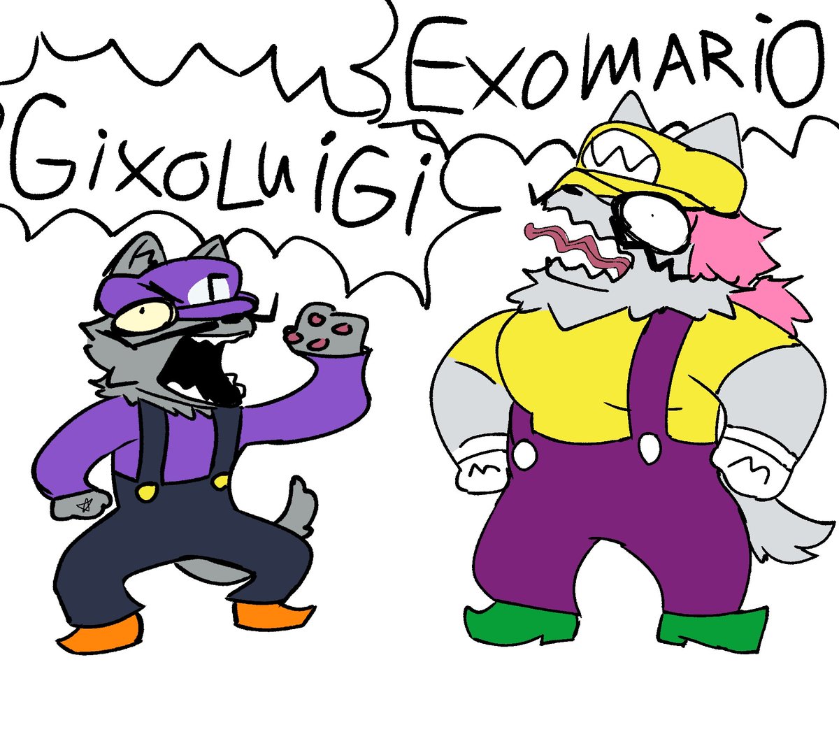 Romanwolfy1517's tweet photo. Idea from Discord Lmao
Gix and Exoworo as Waluigi and Wario
#Maumakanapa #labirhin #gix #gixbusok #Exoworo #art #fanart #furry #meme https://t.co/M1ZO8wzA9N