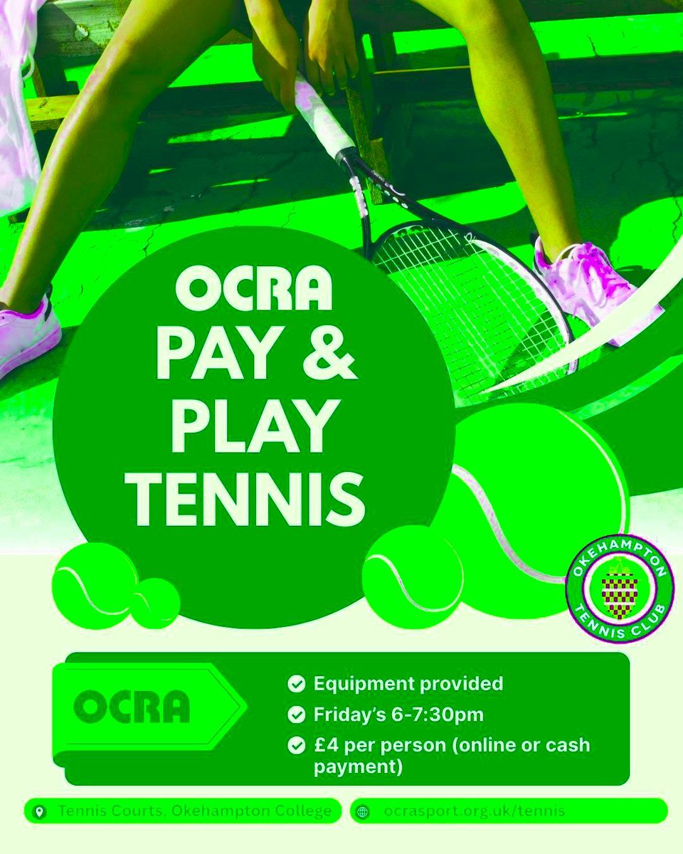OCRASport's tweet photo. Swing by OCRA’s Pay &amp; Play tennis every Friday — we just need you! £4 per person each week; pay online (link below) or bring cash on the day. See you on court! https://t.co/KgAyOXlp90 https://t.co/Em8IdVUytM