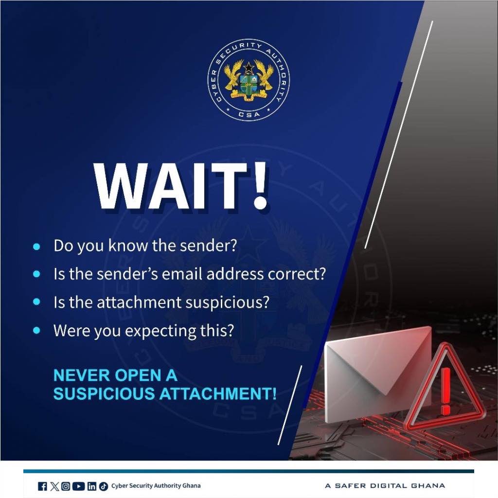 CSAGhana's tweet photo. Email safety tip of the day.

#cybersecurity
#cybersecurityghana #cybersafetytip https://t.co/jDqeL3CJlX