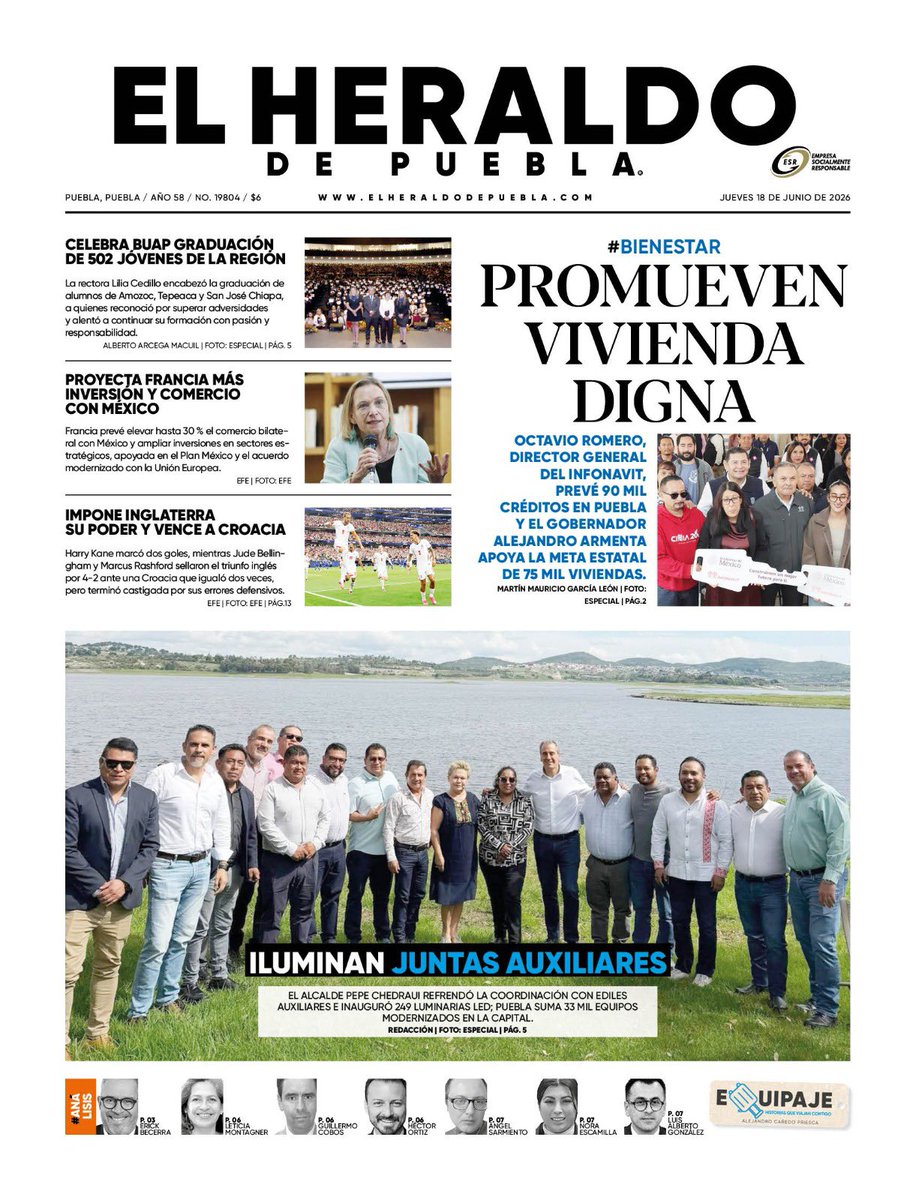 HeraldoPue's tweet photo. #Jueves | Hoy en portada: iluminan juntas auxiliares 💡

➡️ Promueven vivienda digna 🏠
➡️ Celebra BUAP graduación de 502 jóvenes de la región 🎓
 
Sigue informándote en https://t.co/7DYJjJPjVA https://t.co/R2btRLC9Hs
