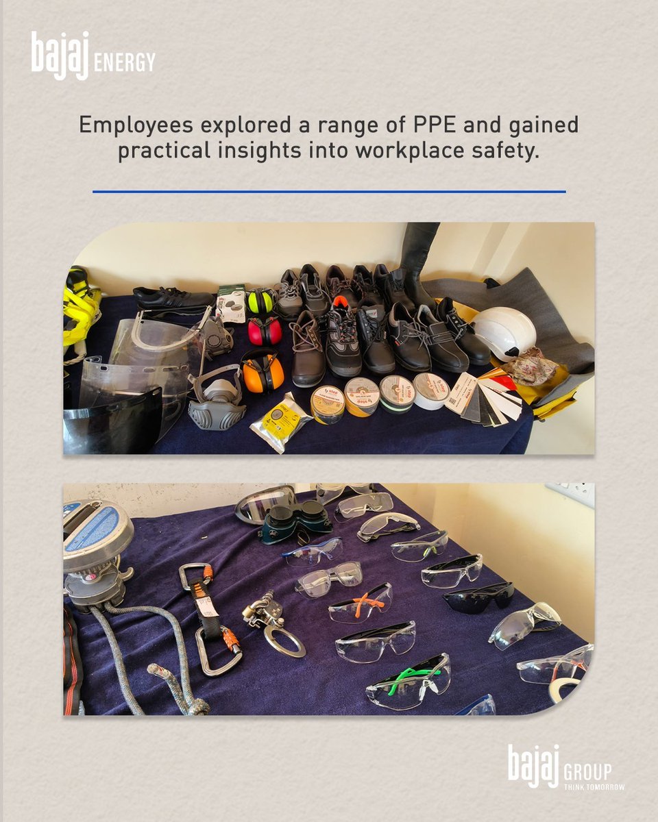 thebajajgroup's tweet photo. Safety begins with awareness and grows through action.

At BEPL, Utraula Unit, a PPE Safety Exhibition & Demonstration was organized to promote awareness about workplace safety and the importance of using Personal Protective Equipment (PPE). Through practical demonstrations and interactive learning, employees gained valuable insights into safe working practices.

The enthusiastic participation of employees across departments reflected our shared commitment to building a safer and healthier workplace.

A heartfelt thank you to the Udyogi Safety Group, Unit Head Sir, HODs and all team members for their active participation and valuable contribution towards strengthening our safety culture.

⛑️ Safety is not just a priority, it is a value that guides everything we do.

#SafetyFirst #PPEAwareness #WorkplaceSafety #BajajEnergy #SafetyCulture #Teamwork
