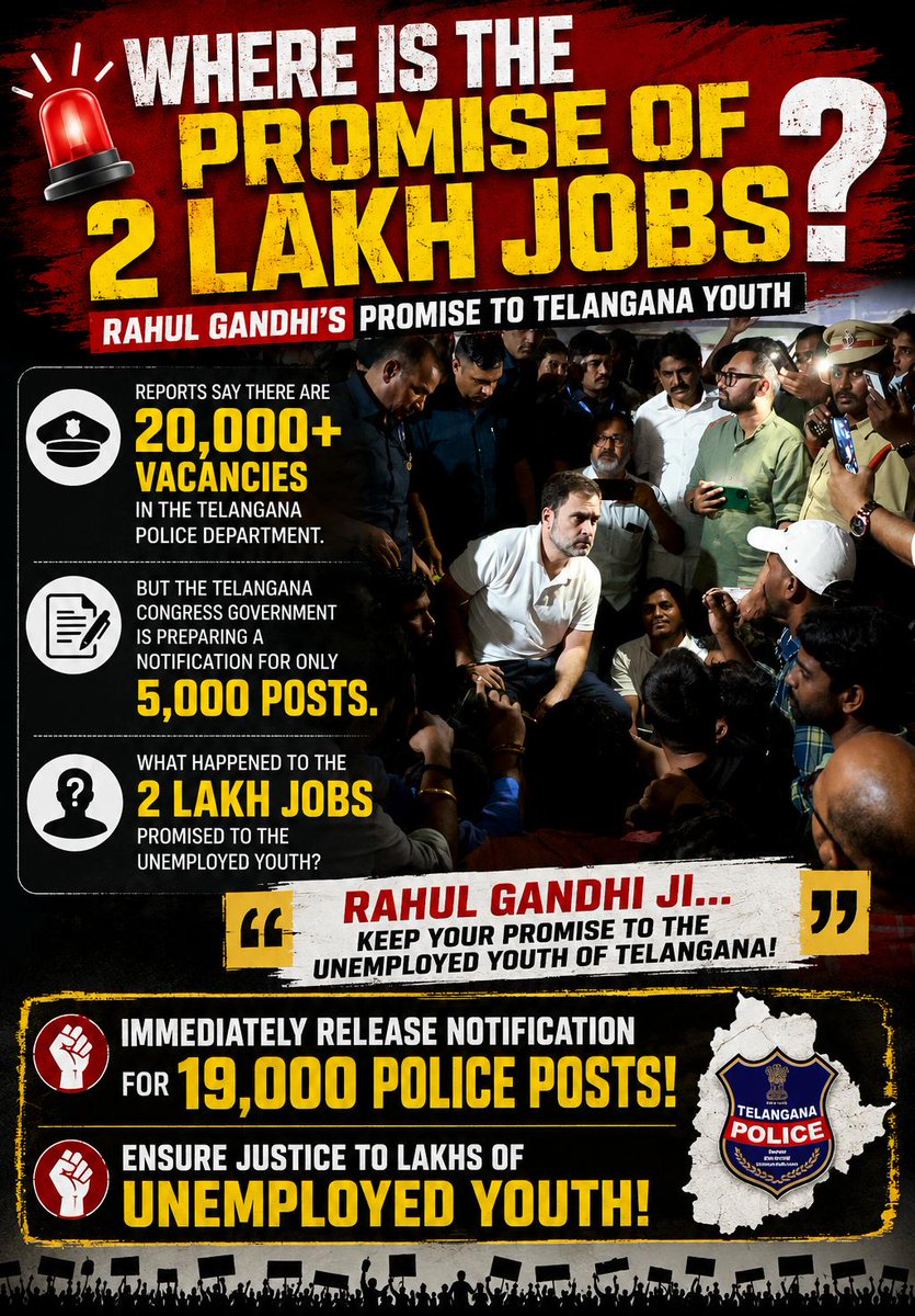 UrzAjaykumar's tweet photo. We want 20k posts police notification in tg.
#RahulGandhiCheatsTGYouth
#CMRevanthRelease20KPolicePosts https://t.co/sHSmnGS5ll
