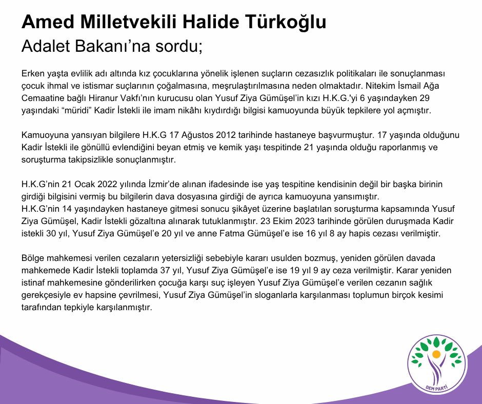 Halide_Turkoglu's tweet photo. İstismar faili Yusuf Ziya Gümüşel’e verilen hapis cezasının ev hapsine çevirilerek failin tahliye edilmesini Meclis gündemine taşıdık. 

Çocuk istismarı suçlarında cezasızlık politikalarına son verilmelidir! https://t.co/CMoDU0jobU