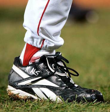 ruben18209's tweet photo. @seanhannity Boston Red Sox pitcher Curt Schilling wasn't fined for this, in fact he was celebrated. That Bloody sock and those cleats are displayed in the Major League Baseball Hall of Fame. https://t.co/s1pd8svj3t