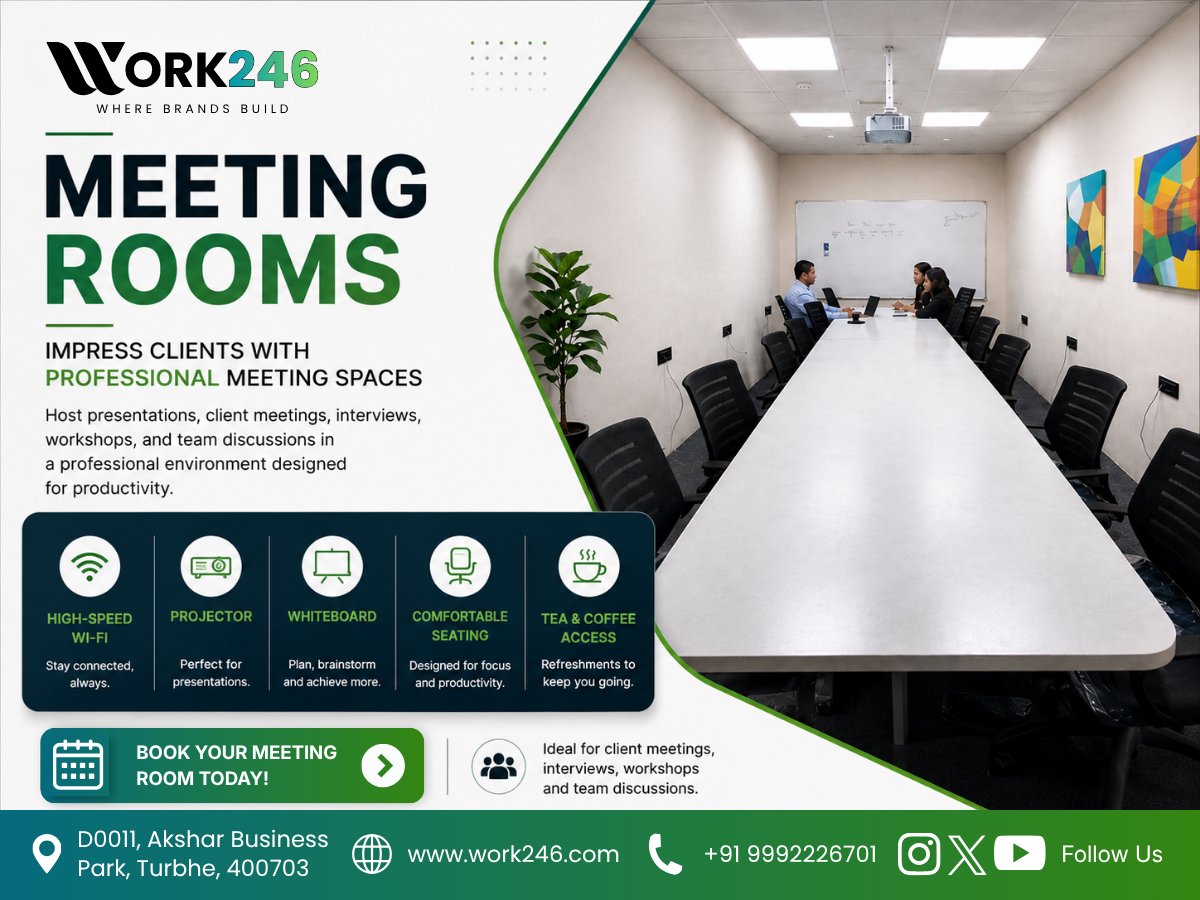 work246_com's tweet photo. First impressions start in the right room. 🤝
At Work246, our meeting spaces are designed to close deals, not just host them.
Book your next client meeting that actually converts.
📍 Work246 – Where business meets professionalism.

#Work246 #MeetingRooms #ClientMeetings https://t.co/7t6Xo0EV9s