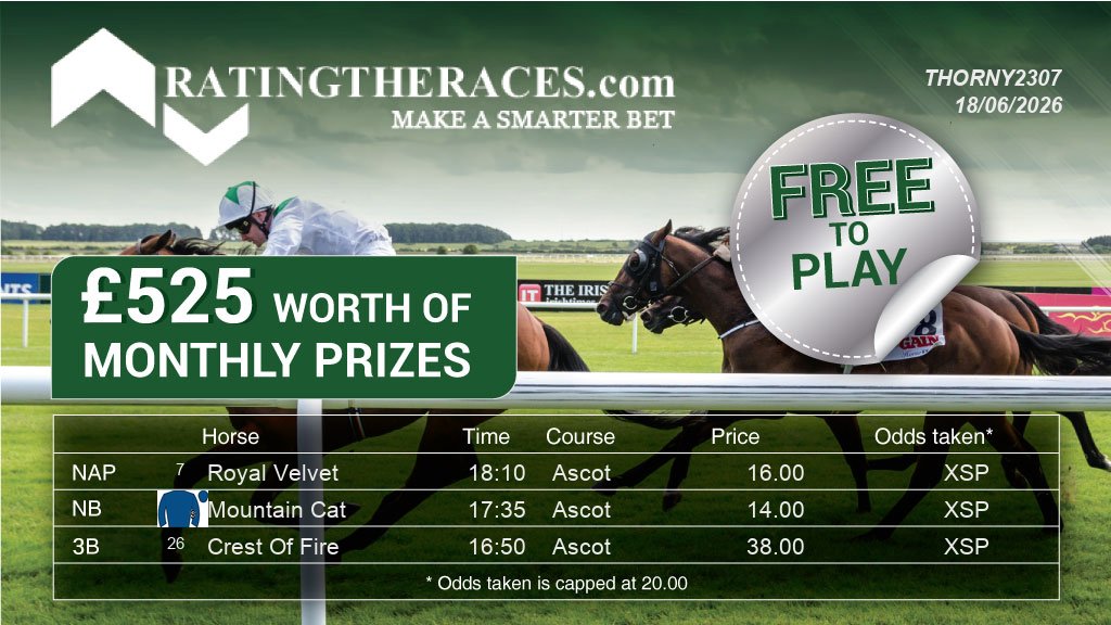 RThorn1's tweet photo. My #RTRNaps are:

Royal Velvet @ 18:10
Mountain Cat @ 17:35
Crest Of Fire @ 16:50

Sponsored by @RatingTheRaces - Enter for FREE here: https://t.co/VvsID1Zcj8 https://t.co/ib3SxLlhKH