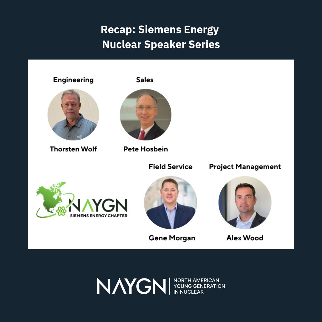 NA_YGN's tweet photo. Siemens Energy NAYGN hosted a nuclear speaker series for employees to get a closer look at careers available in their company and how they support nuclear. Who at your company would be great to showcase to your chapter? 

Learn more about this event at https://t.co/hTGei90NMA https://t.co/BHqJ9vS9P2