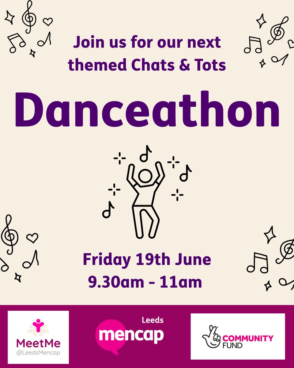 LEEDSMENCAP's tweet photo. 🎵 Get ready to wiggle and groove! 🎵

This week at Chats &amp; Tots, we are holding a Danceathon to celebrate Learning Disability Week.

It’s all about having fun and raising awareness. Sponsorship is welcome but entirely optional. We can't wait to see those brilliant moves! https://t.co/19A99Ey9Se