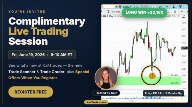 KaitTrades's tweet photo. 🌟Starts Tomorrow! Join Kait FREE this Fri, June 19, 2026 (9-10am ET) for a Complimentary Live Trading Session! 

🎁As a Bonus, everyone who attends will receive Exclusive Discounts &amp; Special Offers on ALL KaitTrades Offerings! 

To Reg (Recordings Inc): https://t.co/78FsXatbci https://t.co/QtdRbDmkrz