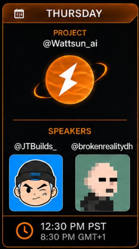 Firesidebase's tweet photo. 🔥 LIVE ON FIRESIDE MEDIA 🔥

Join Host @BaseJunkie_ as we sit down with the team from @Wattsun_ai for a conversation about building, innovation and the future of AI onchain.

Joining us tonight:

🎙️ @JTBuilds_
🎙️ @brokenrealitydh
We'll be diving into the project, the journey so far, what's being built behind the scenes, and where the team sees the future heading.

If you're interested in AI, Crypto, Web3 and the builders creating the next wave of innovation, this is one you won't want to miss.

Powered by @farcaster_xyz 🔥

⏰ 12:30 PM PST
⏰ 3:30 PM EST
⏰ 8:30 PM GMT+1

Set your reminders and come join the conversation.