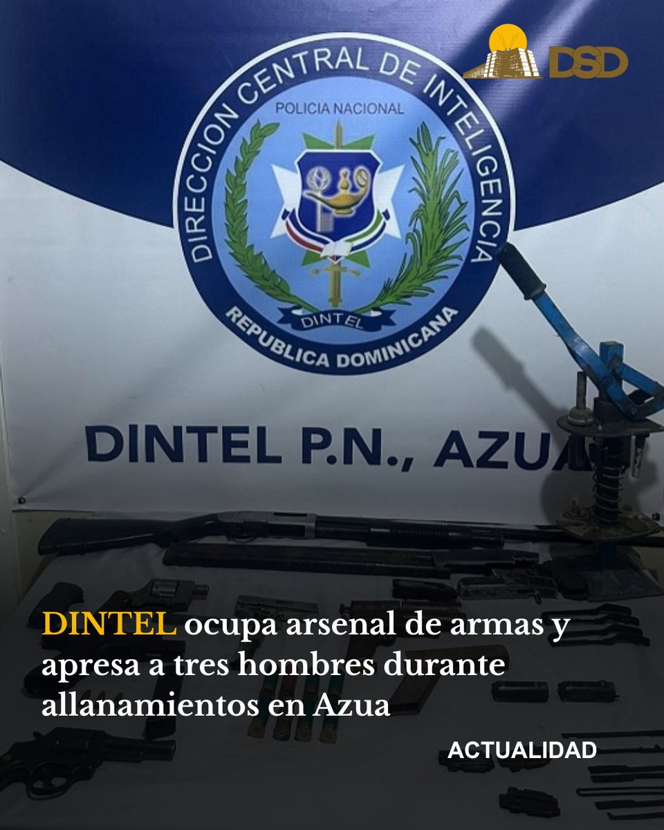diariosdrd's tweet photo. DINTEL y el Ministerio Público ocuparon un arsenal de armas durante allanamientos en Azua y arrestaron a tres hombres vinculados a la investigación. Las autoridades profundizan las pesquisas sobre el caso. #DINTEL #Azua #PoliciaNacional
🔗https://t.co/fPZdg8hxGy https://t.co/MudRl0KsKn