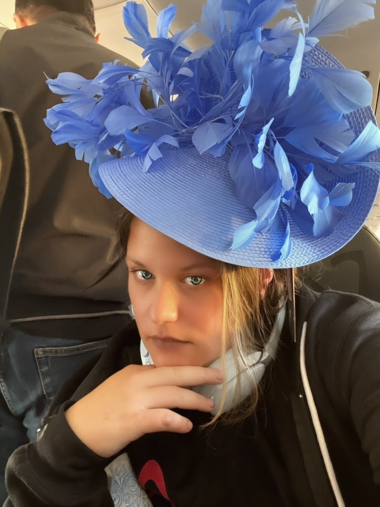 georgiaweidman's tweet photo. Lost my luggage for 3 days in Sweden after it never made it out of Manchester. 

This was largely my own fault. After @BSidesLeeds, I went a little wild at York Ghost Merchants and somehow convinced myself it was a good idea to check my rollaboard on the way to Umeå.

The result was giving 2 talks and a workshop at BSides Umeå with nothing but the clothes on my back.

Things became even more ridiculous when I boarded my flight back to Stockholm with this absurdly fabulous hat I bought at The Hat Shop in York. Faced with the prospect of it being crushed in the overhead bin, I realized I had another option: wear 3-days-dirty travel/conference clothes paired with a hat fit for a royal garden party.

So for a brief period of time I looked like someone who had spent 72 hours traveling and teaching while simultaneously attending a garden party for the aristocracy.

Thankfully, my bag and I were reunited at ARN in Stockholm before my flight home. I am now considerably cleaner, considerably more comfortable, and currently flying from Munich to Chicago in my @comfrt VIP travel hoodie and matching sweatpants.  

#securitybsides #conference #travel #flying  #hat