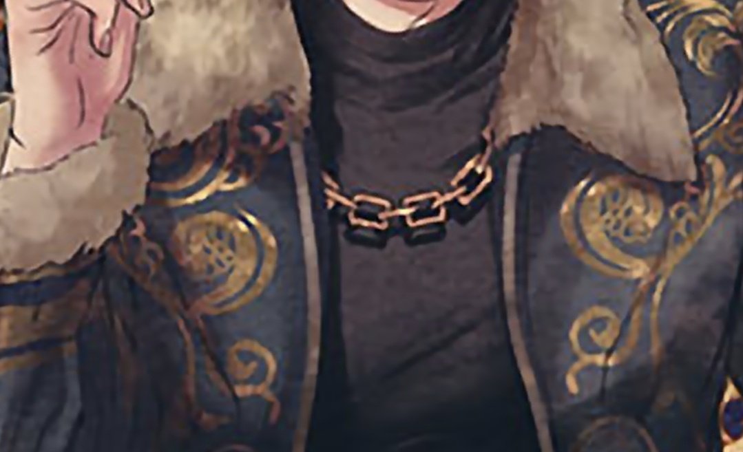 RacconSurvivor's tweet photo. With the amount of symbolic details in the anniversary art, from the assigned flowers, among others. The chain Leon is wearing resembles an “imprisonment chain”, which surprisingly aligns with how his story began with the gov &amp; the “suffering” he endured for Sherry. (1/5)#REBHFun https://t.co/vGJ4L66L4N