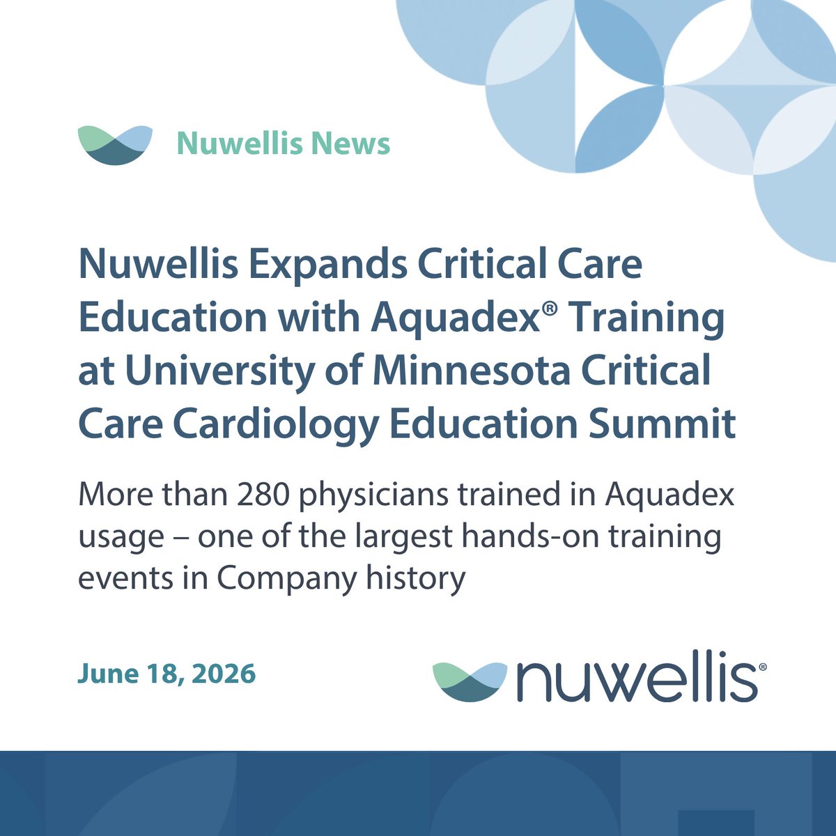 Nuwellis_Inc's tweet photo. $NUWE highlighted the clinical utility of its Aquadex SmartFlow® system at the 4th annual Critical Care Cardiology Education Summit (CCCES), hosted by the University of Minnesota.

The event represented one of the largest concentrated educational initiatives for #Aquadex among current and future cardiac intensivists.

🔗 https://t.co/hFBFFcyzgp