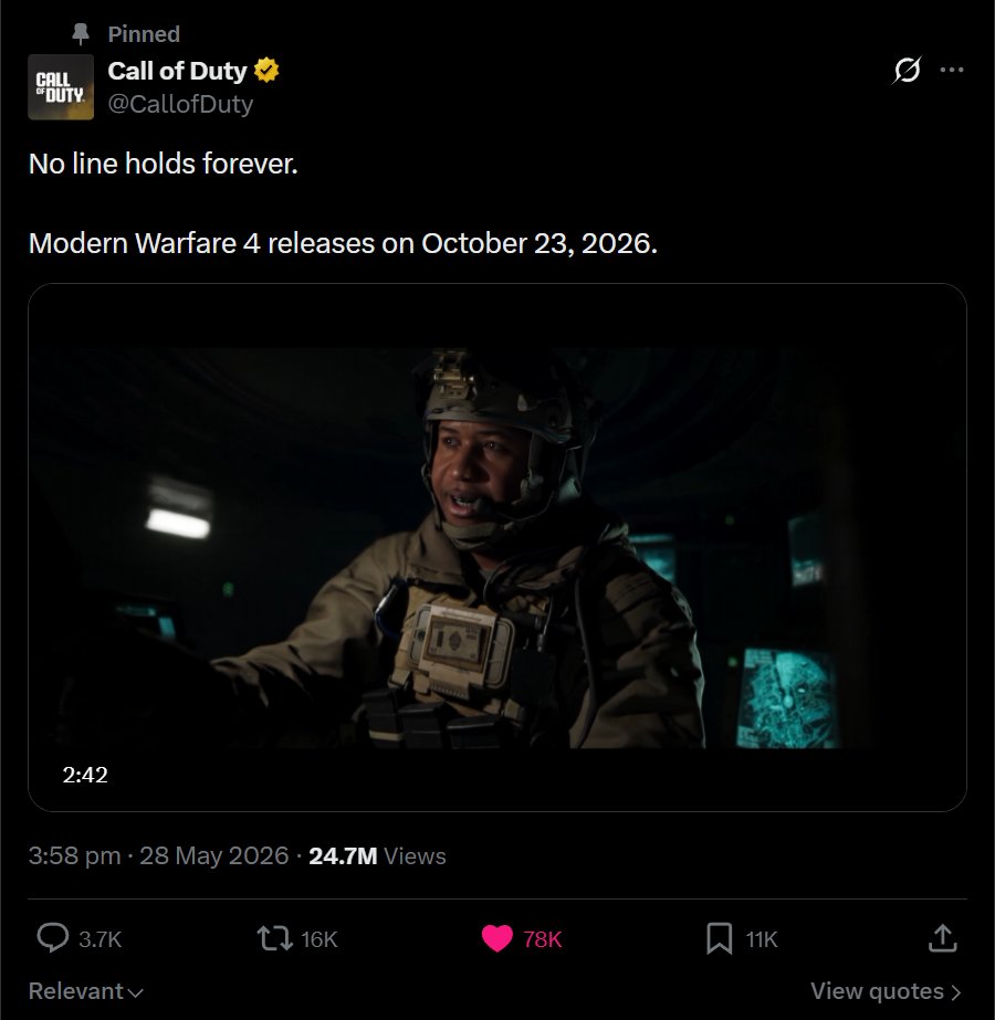 MrDalekJD's tweet photo. Treyarch’s post announcing the Black Ops 1 &amp; Black Ops 2 ports is about to cross DOUBLE THE LIKES than the MW4 Reveal Trailer post in less than 24 hours... 🤯 https://t.co/nEGNVLXjyL