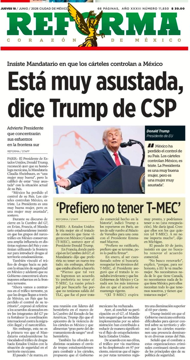 Melissa_Bely's tweet photo. ¡ Boooom !

No hace falta que Trump lo diga..
¡ porque tiene razón !

Comunidades desplazadas, extorsiones, cobro de piso hasta en el aguacate. 

El gobierno de la 4T perdió el territorio y lo que le molesta no es el problema, sino que alguien diga la verdad.

Trump dice que Sheinbaum está "muy asustada" y que los cárteles controlan México. 

Pero son los obispos, los migrantes, los desplazados y los propios ciudadanos los que llevan años diciendo exactamente lo mismo.