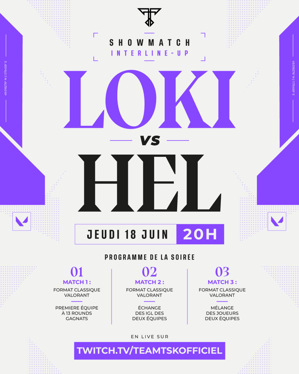 TSKOfficiel's tweet photo. 💥ÇA VA CHAUFFER à la maison💥

LOKI vs HEL ! Notre tout premier showmatch interline-up TSK est officiel.

Et pour l'occasion, nos casteurs Babar &amp; JMX
au micro

Rendez-vous aujourd'hui, jeudi 18 juin dès 20h sur notre chaîne Twitch @TeamTSKOfficiel

#TeamTSK #Valorant #Showmatch https://t.co/7PbK4p9vjz