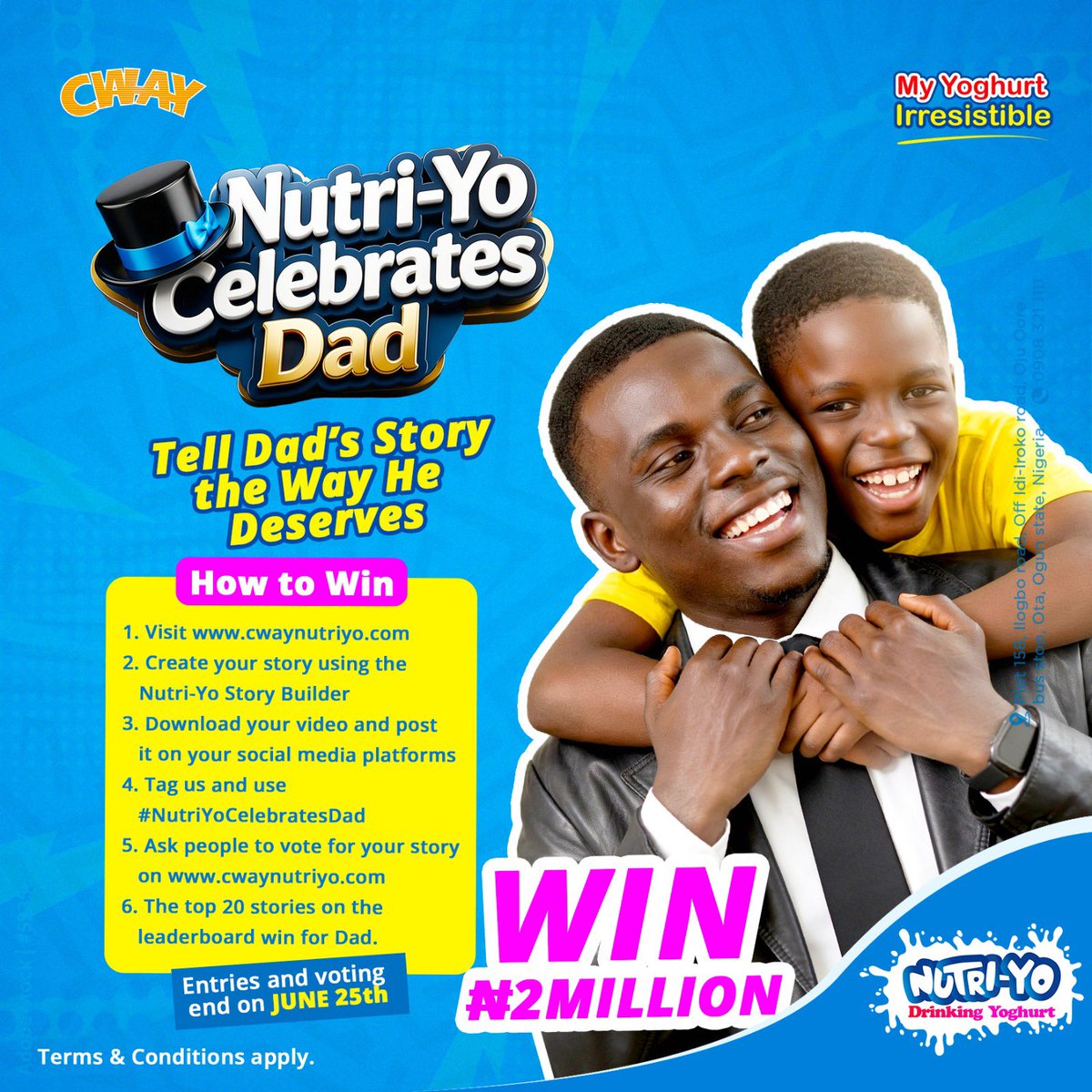 CwayNutriYo's tweet photo. Every dad has a story worth celebrating. 💙

This Father’s Day, Nutri-Yo invites you to celebrate Dad by telling his story the way he deserves.

Visit https://t.co/xKk8bkWL40 to create a special video using the Nutri-Yo Story Builder. https://t.co/kLobt8y4Ra