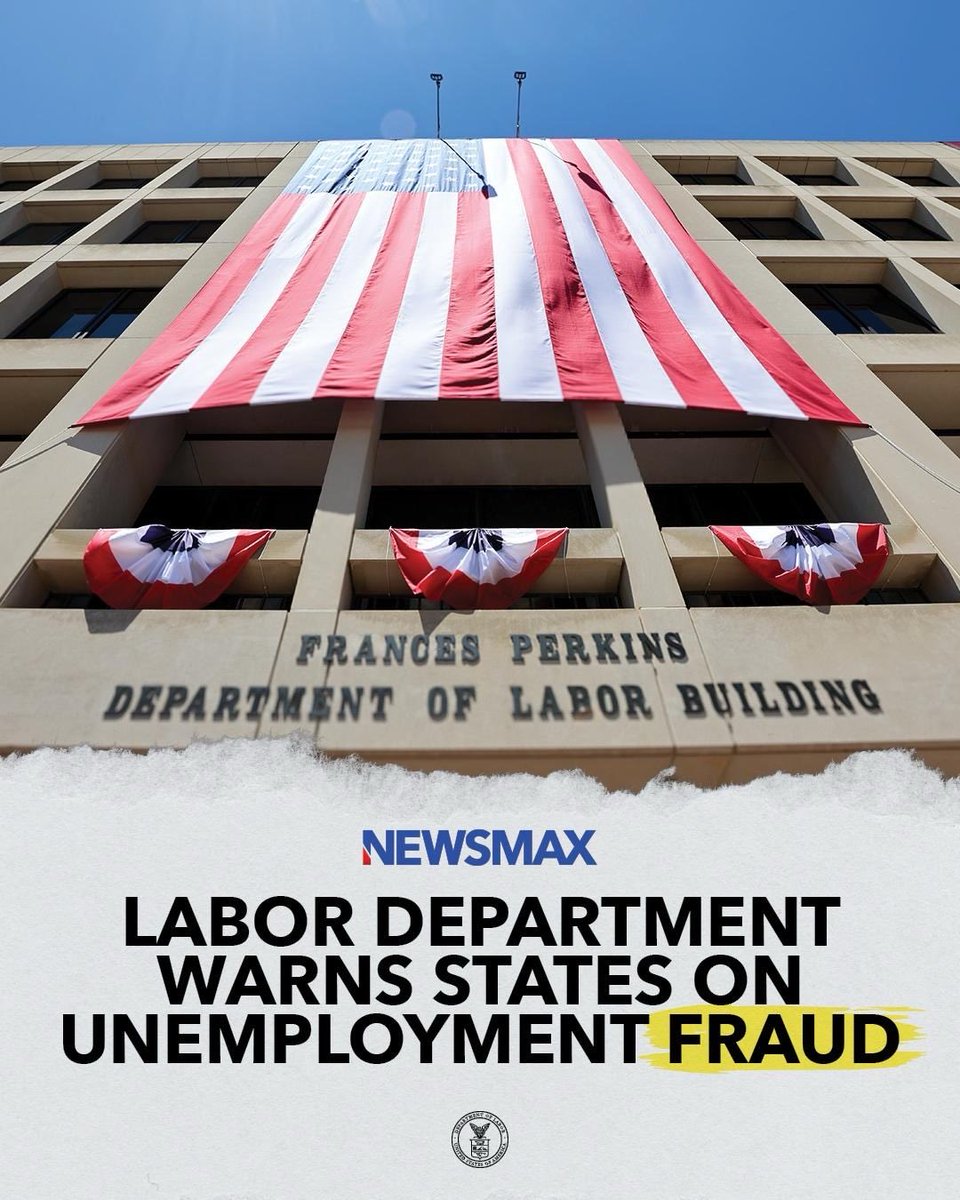 USDOL's tweet photo. 🚨 “In a sweeping crackdown on waste, fraud, and abuse, the Trump administration on Wednesday put governors across all 50 states and U.S. territories on notice, threatening to withhold federal administrative funding from unemployment programs that fail to strengthen oversight and protect taxpayer dollars.” 🇺🇸

READ ⤵️
https://t.co/kTg5Fbf9zq