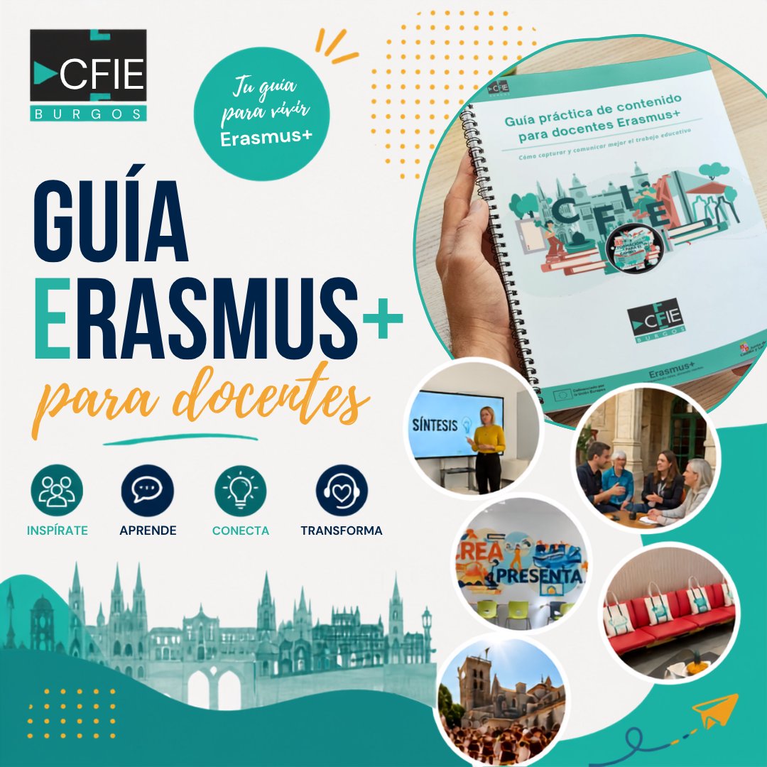 cfieburgos's tweet photo. 📘✨ Muy pronto compartiremos nuestra nueva Guía Erasmus+ para Docentes.
Un recurso práctico con consejos sobre fotografía, vídeo, testimonios, documentación y difusión de movilidades Erasmus+
Cada experiencia merece ser contada.
#ErasmusPlus #internacionalizacyl #CFIEBurgos https://t.co/BEGNnroUin