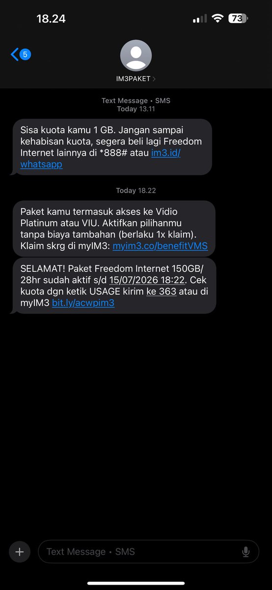 daynsphere's tweet photo. @indosatim3 beli kuota via livin 30 hari, sms yang masuk 28 hari. please respons email keluhan saya yang udah 24 jam tidak ditangani https://t.co/4EglPcCJbX