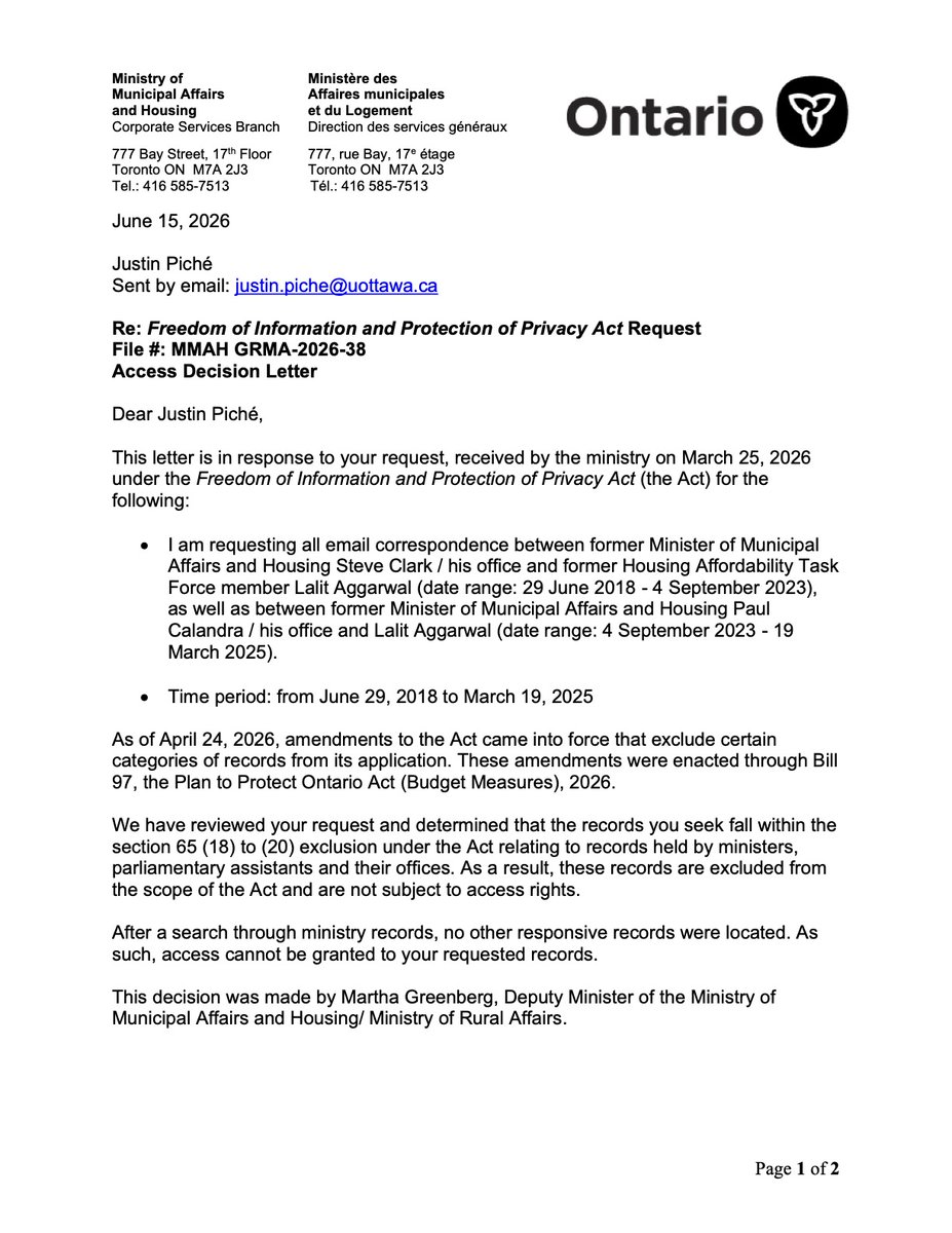 JustinPicheh's tweet photo. Another one bites the dust...
#FOI | #FreedomOfInformation
#onpoli https://t.co/c6IL0hREdH