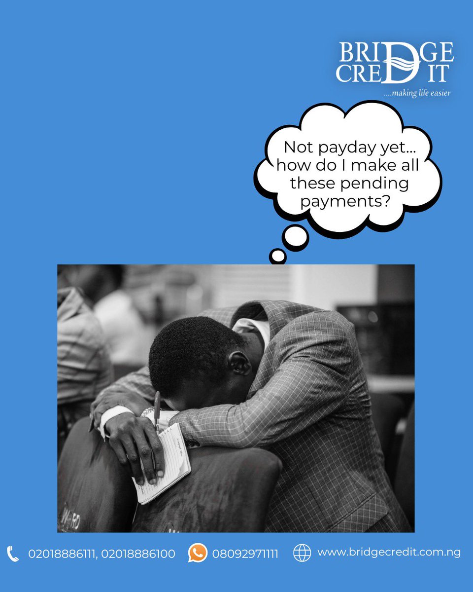 Bridgecredit1's tweet photo. Rent? School fees? Emergency?
Life doesn't wait for payday, and neither should you.

Call, send a DM or walk into any of our branches for financial support. 

#BridgeCredit
#BridgeCreditLoans
#LoansInNigeria https://t.co/Iug8g5GbtD
