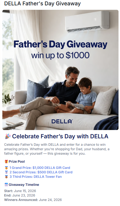 jilltonja's tweet photo. Celebrate Father’s Day with DELLA and enter for a chance to win amazing prizes. Whether you're shopping for Dad, your husband, a father figure, or yourself — this giveaway is for you.
🎁Prize Pool

🥇 1 Grand Prize: $1,000 DELLA Gift Card
https://t.co/GUpy4pJc9H https://t.co/kBeheARrqT