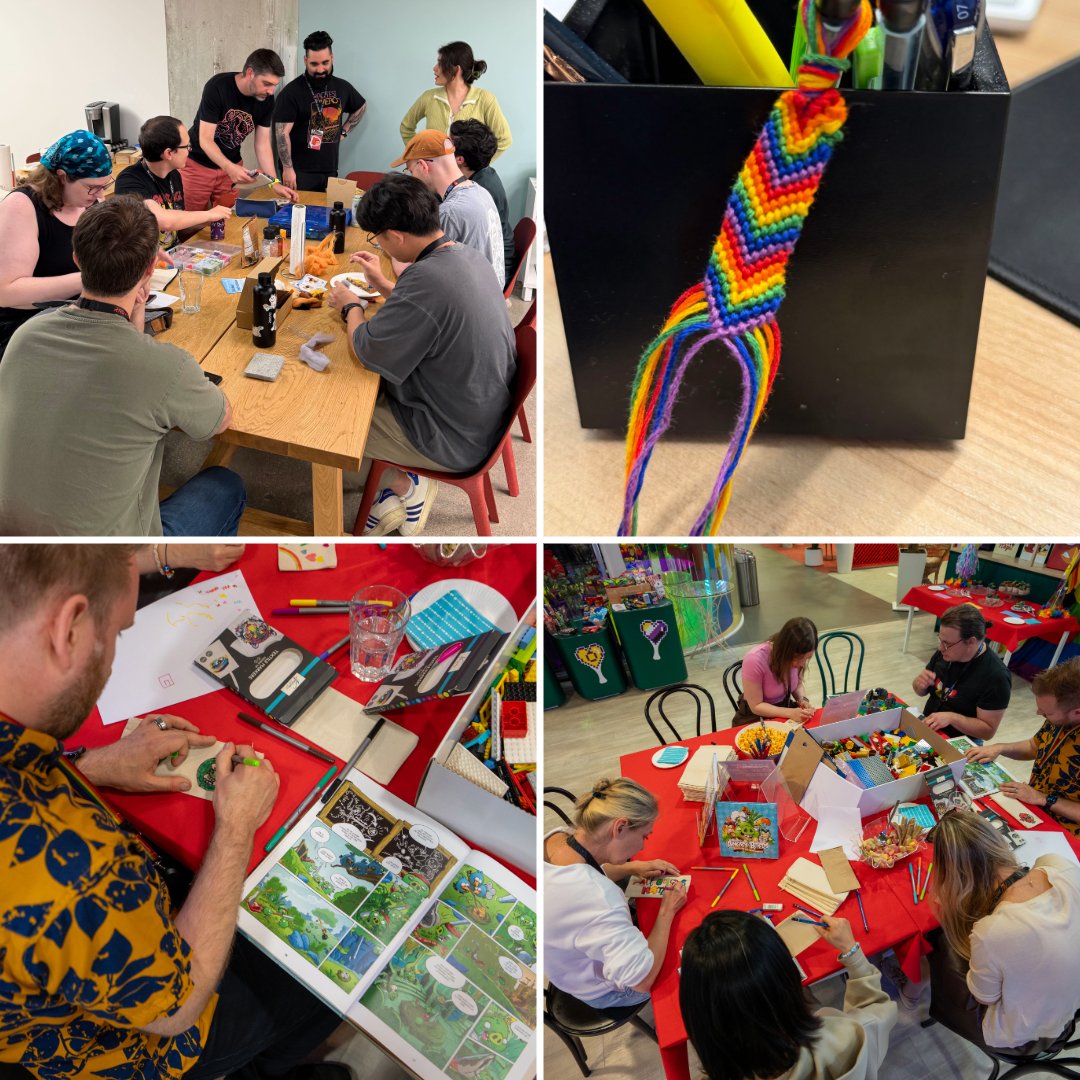 Rovio's tweet photo. Pride is about big moments, but also small ones, like our Espoo and Toronto offices who broke out the paint and glue and hosted Pride crafting events, giving folks a chance to express themselves and show up for each other. 🌈 🧶 ✨ https://t.co/kmlpBYh3AS