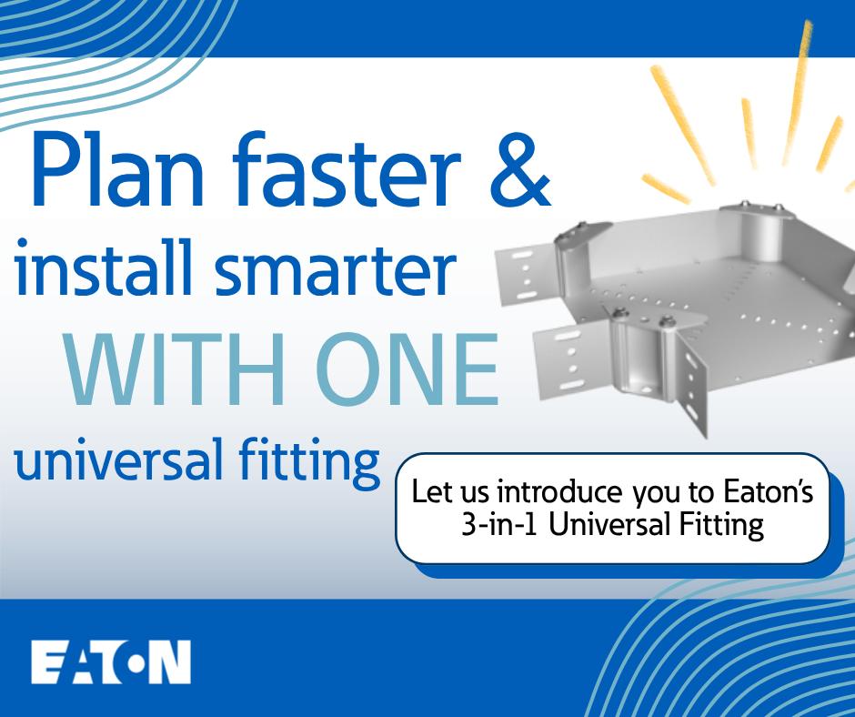 RiffleAssoc's tweet photo. Cable tray installs just got easier. The Eaton B-Line series 3‑in‑1 Universal Fitting lets you create bends, tees, or crosses with one fitting, saving time and reducing complexity: https://t.co/c58aGfHUYp https://t.co/aGATTQekUO