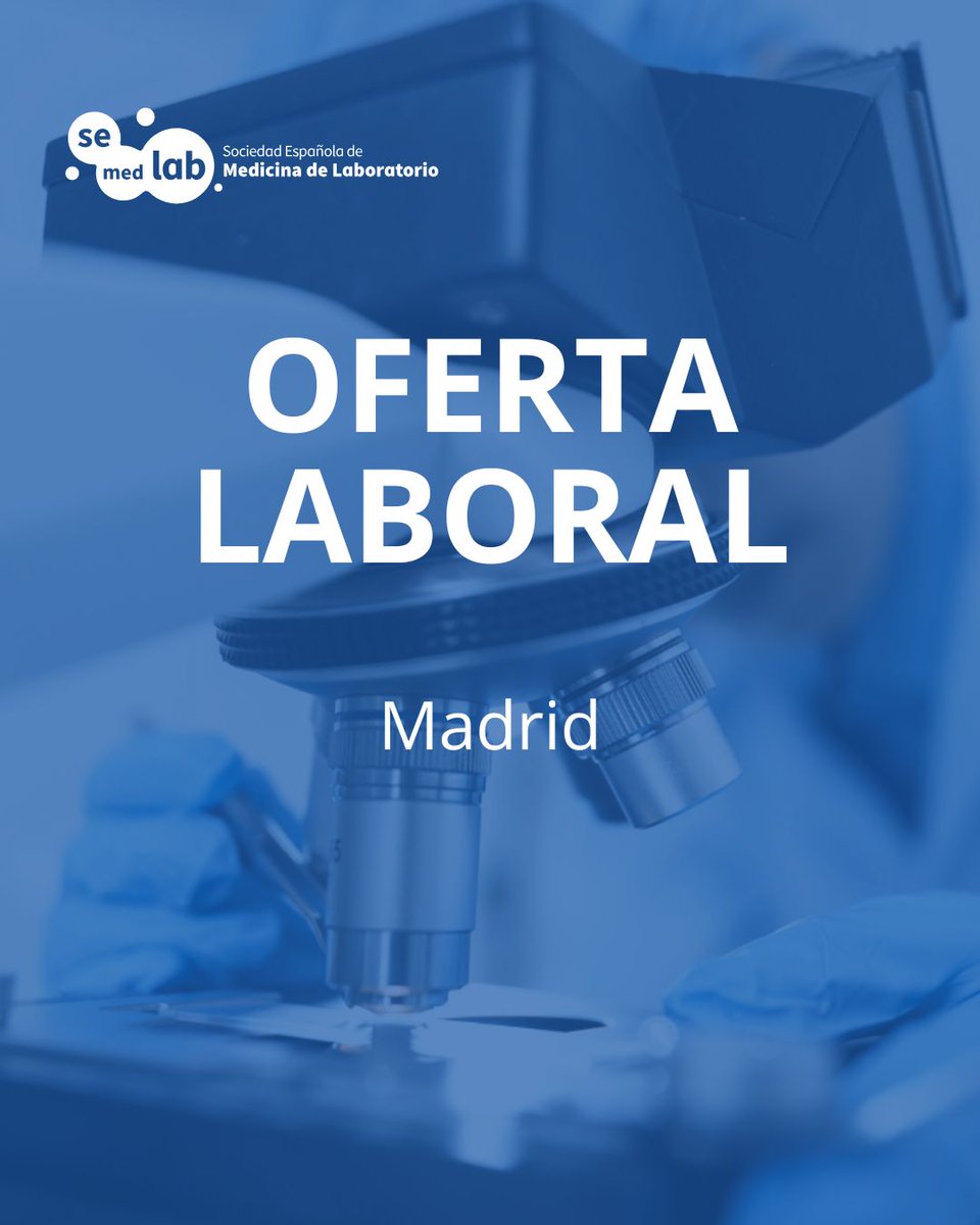 Semedlab's tweet photo. 📢 ¡OFERTA LABORAL! El Hospital Universitario 12 de Octubre precisa incorporar a un/a Facultativo/a especialista en Análisis Clínicos para su Servicio de Genética ubicado en Madrid. 

Accede a toda la información 👉🏻 https://t.co/qPw2PXE3Ji https://t.co/nFf9k8nLdQ