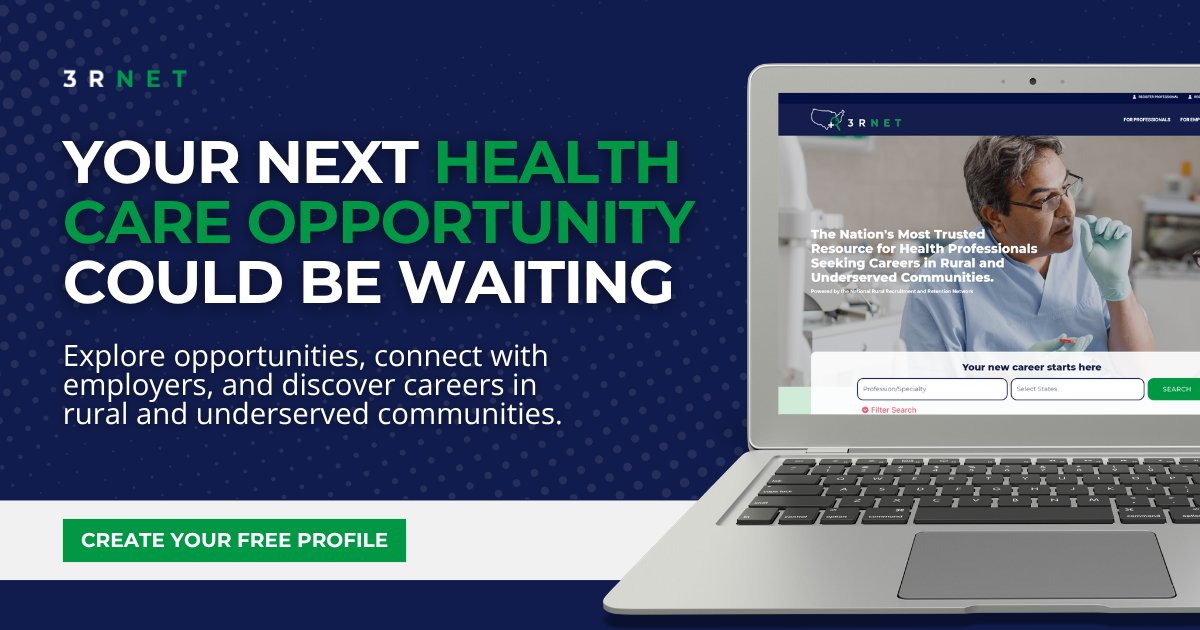 3RNET's tweet photo. Looking for your next healthcare opportunity? 💙💚

Whether you're actively job searching or simply exploring what's next, creating a free 3RNET profile is a great place to start.

Browse opportunities, connect with employers, receive job alerts, and access resources designed to support your career journey.

Ready to get started?

🔗 Create your free profile: /

#3RNET #HealthcareCareers #RuralHealth