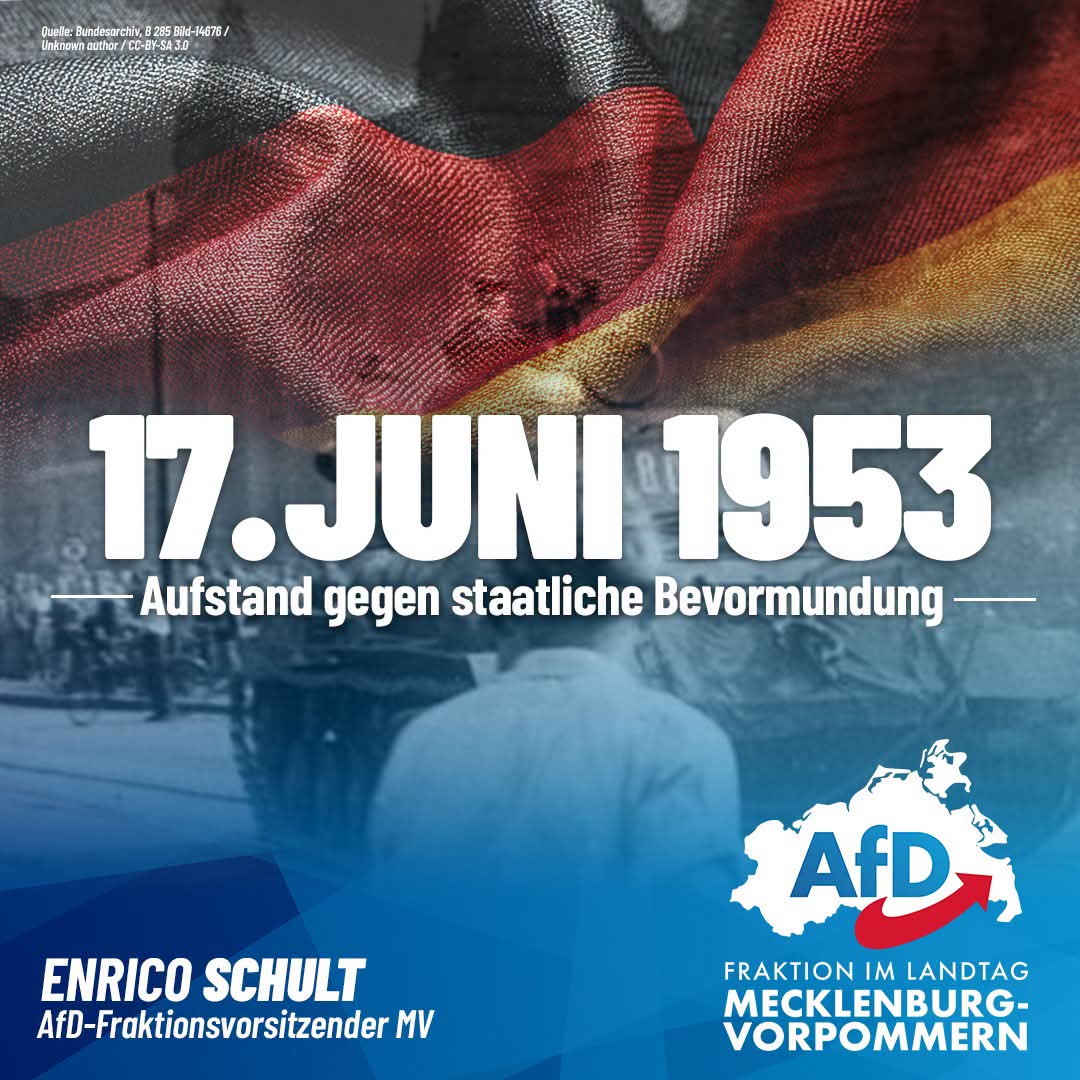 MatWilinski's tweet photo. Poniżej przykłady komunikacji wizualnej dwóch najpopularniejszych obecnie niemieckich formacji politycznych dotyczącej rocznicy buntu w NRD w 1953 r. https://t.co/vQFdHuzQaW