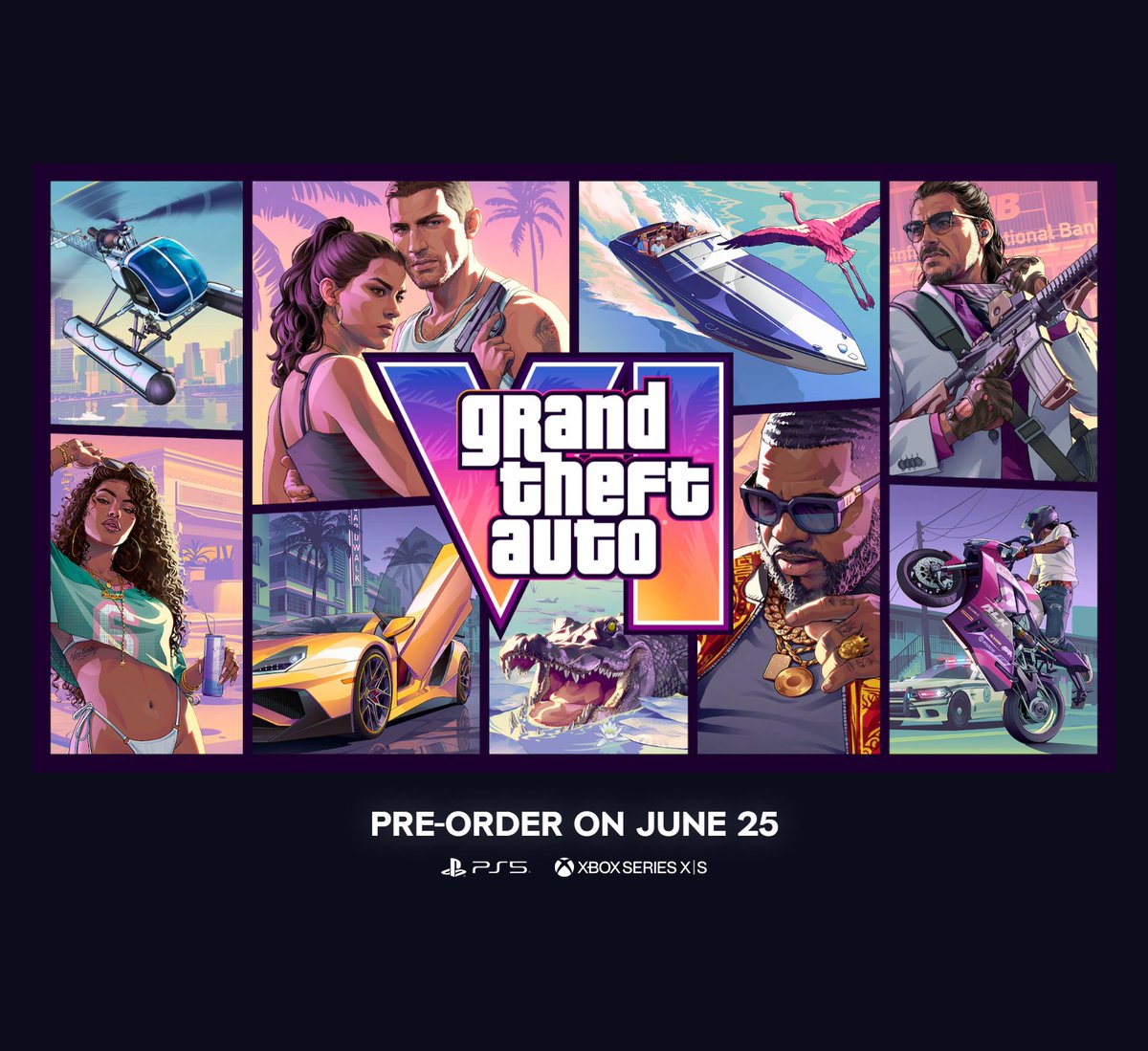 AR12Gaming's tweet photo. BREAKING: Grand Theft Auto VI pre-orders officially begin June 25 🚨

Rockstar has confirmed GTA 6 launches this November on PlayStation 5 and Xbox Series X|S.

The most anticipated game of the decade is almost here.

Are you picking it up on day one? 👀 https://t.co/eDj2mItEiV