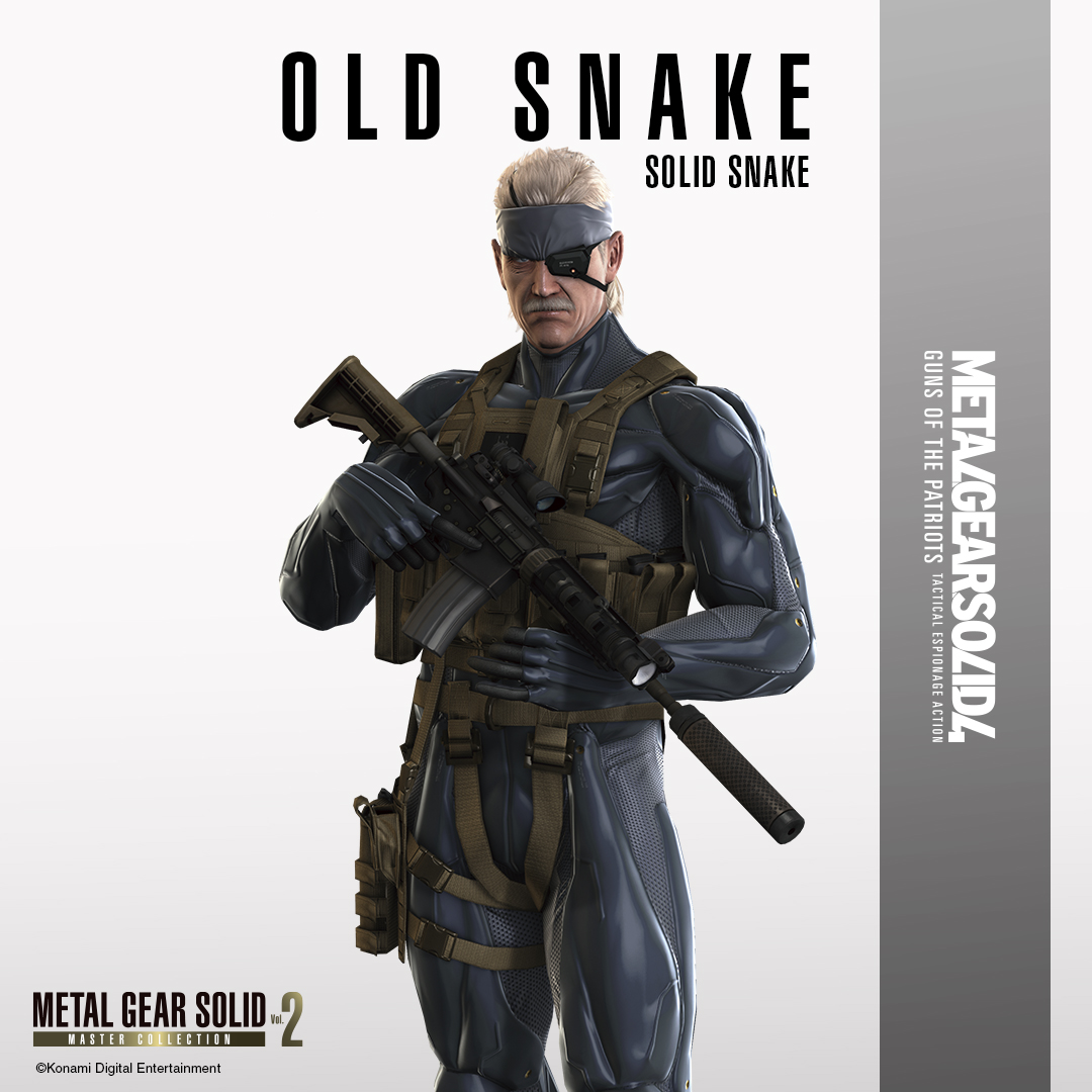 Metalgear's tweet photo. METAL GEAR SOLID 4: Guns of the Patriots
Character Introduction

OLD SNAKE

An expert in infiltration missions who has saved the world from the threat of Metal Gear, a nuclear-equipped bipedal tank, several times over. Now in his forties, yet bearing the marks of accelerated aging. He disappeared following the Big Shell Incident, but returns to action after accepting an assignment to eliminate Liquid.

#MGSVol2 #MetalGearSolid