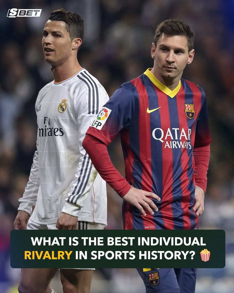 theScoreBet's tweet photo. Ovi vs. Crosby? 🏒
Magic vs. Bird? 🏀
Brady vs. Manning? 🏈
Messi vs. Ronaldo? ⚽️

What do YOU think is the greatest individual sports rivalry 💭🤔 https://t.co/8D9klKxHiu