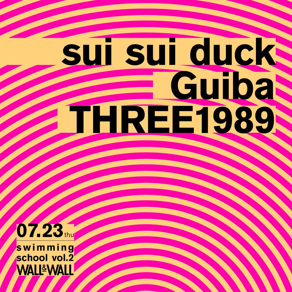 Guiba_band's tweet photo. 🎸New Live Information🎸

次のライブはこちら⚡️⚡️
お楽しみに✨

2026年7月23日(木)
表参道 WALL&amp;WALL

sui sui duck presents.
【swimming school vol.2】

ADV. / DOOR
¥4,000- / ¥4,500- (＋1drink ¥800-)

出演：THREE1989 / Guiba / sui sui duck

🎫→ https://t.co/7MyCPv0HdM https://t.co/cXMA8YbU21