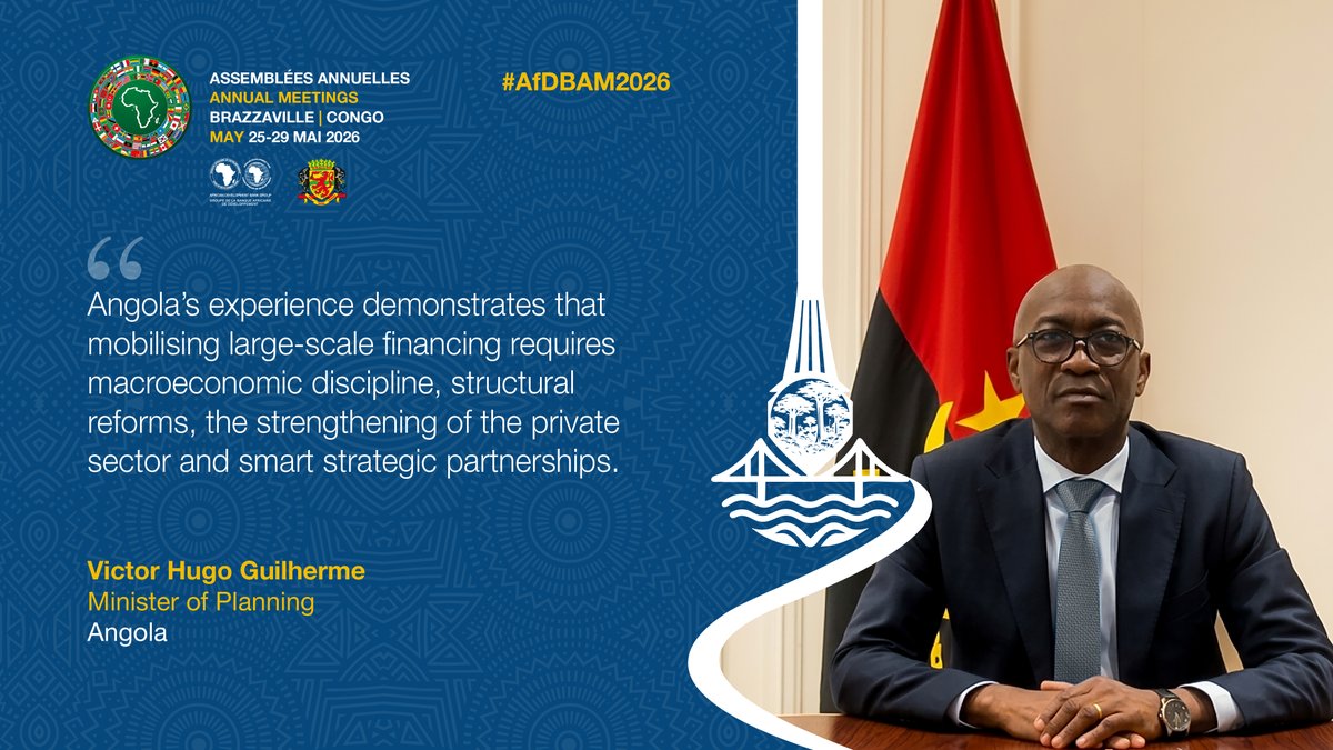 AfDB_Group's tweet photo. Africa faces a significant structural financing gap in critical sectors, but these shared challenges can be transformed into shared successes through coordinated multilateral action.

At the #AfDBAM2026, Angola’s Minister of Planning, Victor Hugo Guilherme, and Germany’s Parliamentary State Secretary, Dr Bärbel Kofler, reaffirmed that Africa’s development has never been more critical.

 Learn more: https://t.co/VkaT6TwBPr #AfDBGovernor