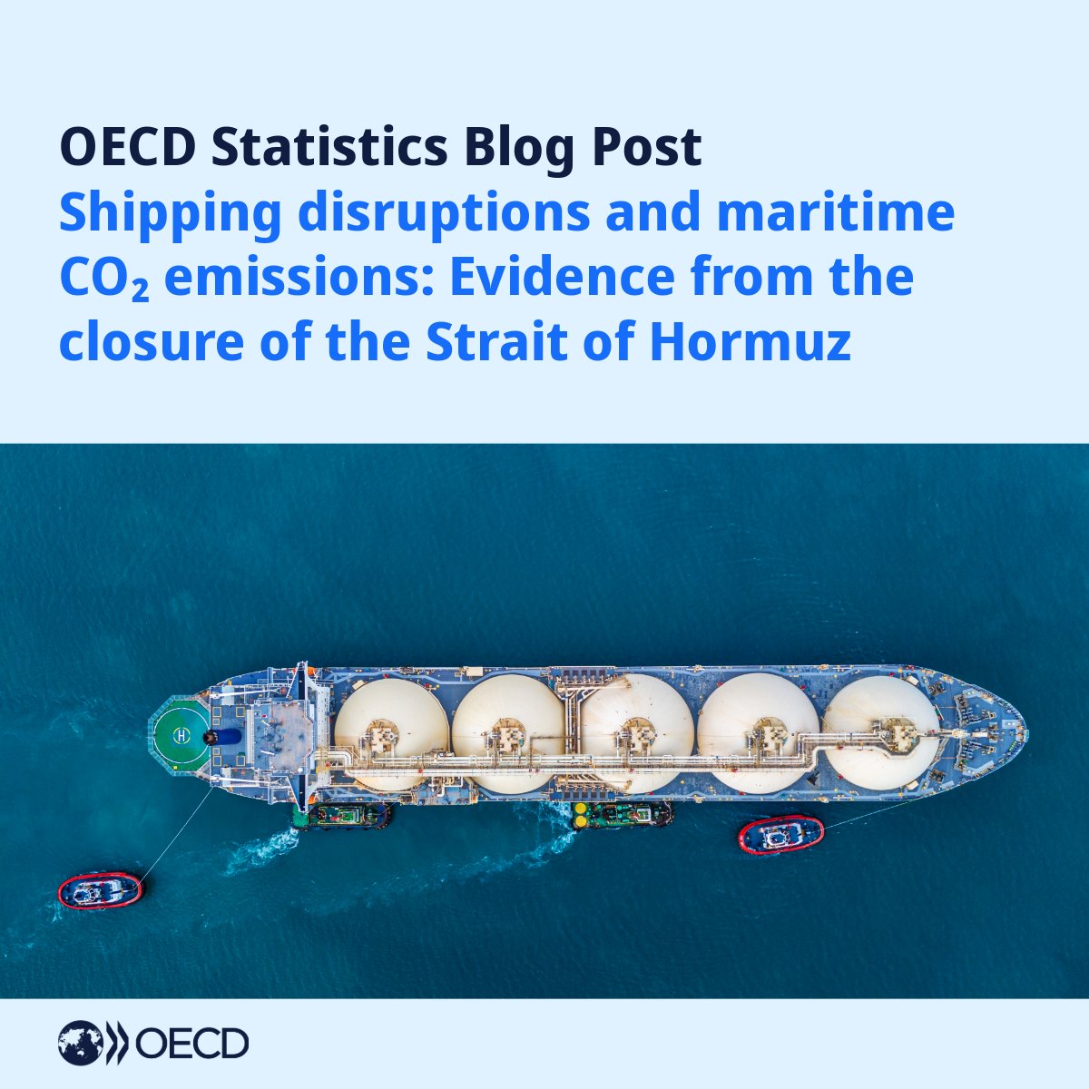 OECD_Stat's tweet photo. 🆕 What happens to maritime CO₂ emissions when a major #shipping chokepoint is blocked?

Evidence from the Strait of Hormuz shows a sharp drop in tanker emissions – especially for large LNG carriers – &amp; uneven impacts across Gulf exporters.

Read more👇
https://t.co/b75ZycdwUP https://t.co/cRlhIahQnh
