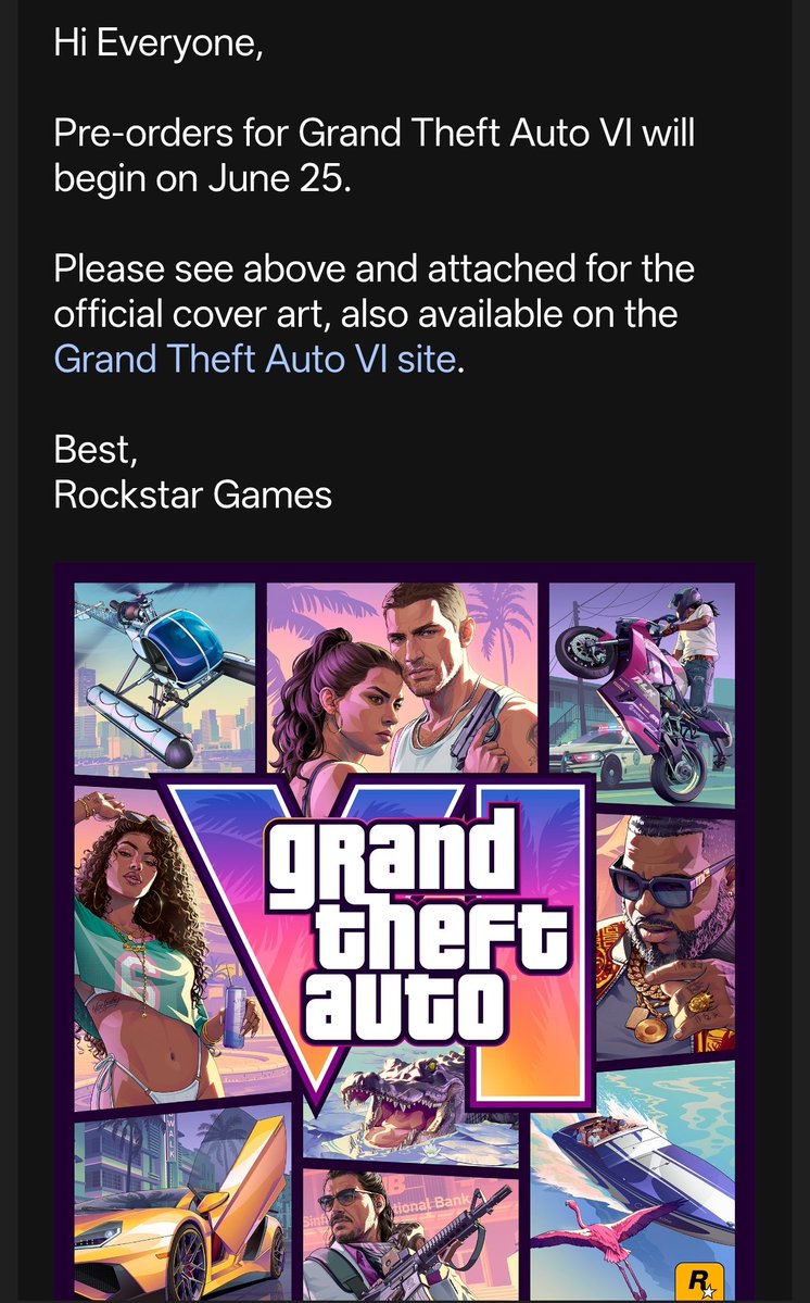 RishiAlwani's tweet photo. GTA 6 preorders begin on June 25. #gta6 #gtaVI https://t.co/iDZ6QR4SZi