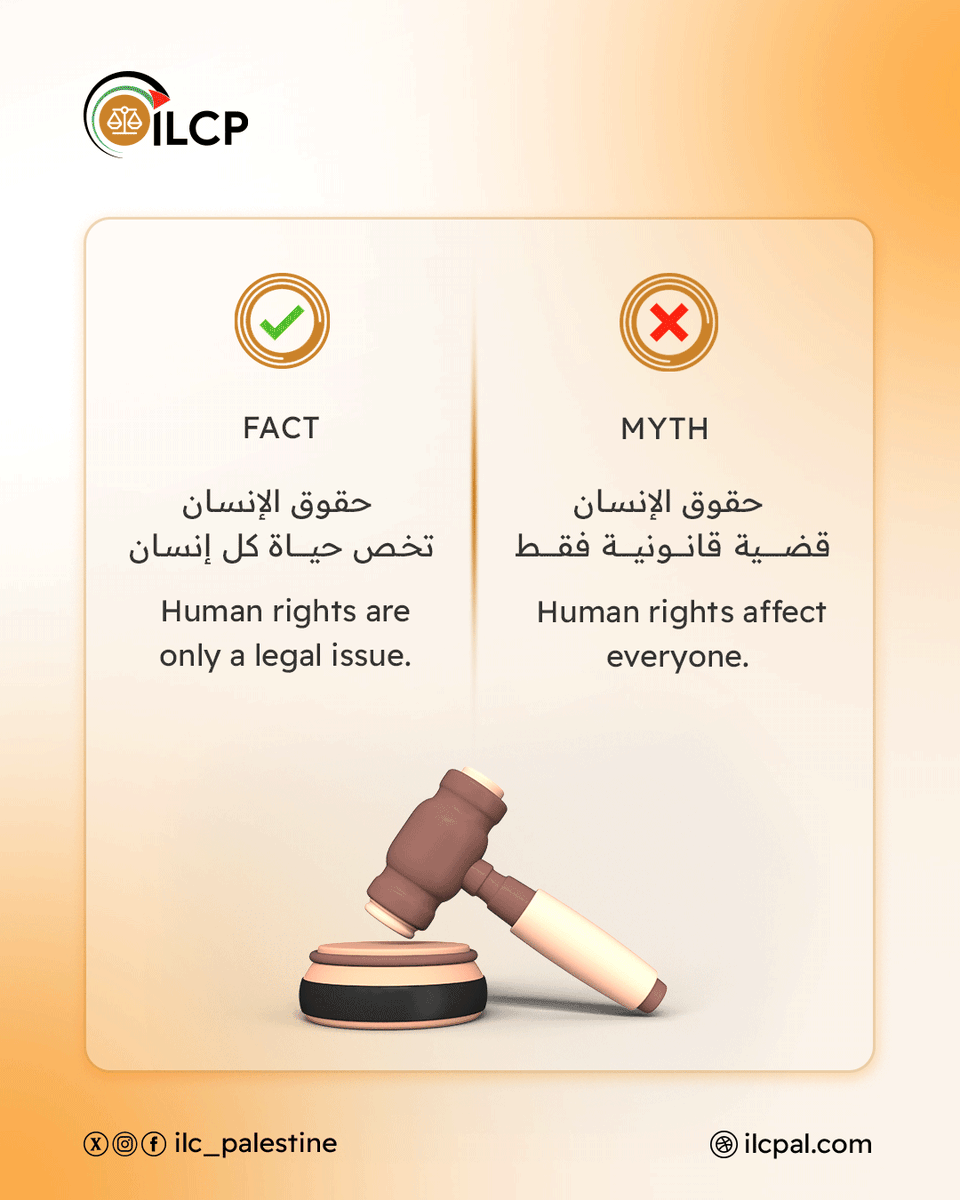 ILC_Palestine's tweet photo. They are rights that shape every person’s life, dignity, freedom, and security.
Understanding rights is the first step toward protecting them. 

#HumanRights #حقوق_الإنسان #InternationalLaw #القانون_الدولي #Justice #العدالة #RuleOfLaw #سيادة_القانون #HumanDignity https://t.co/XcI9GPxSBn