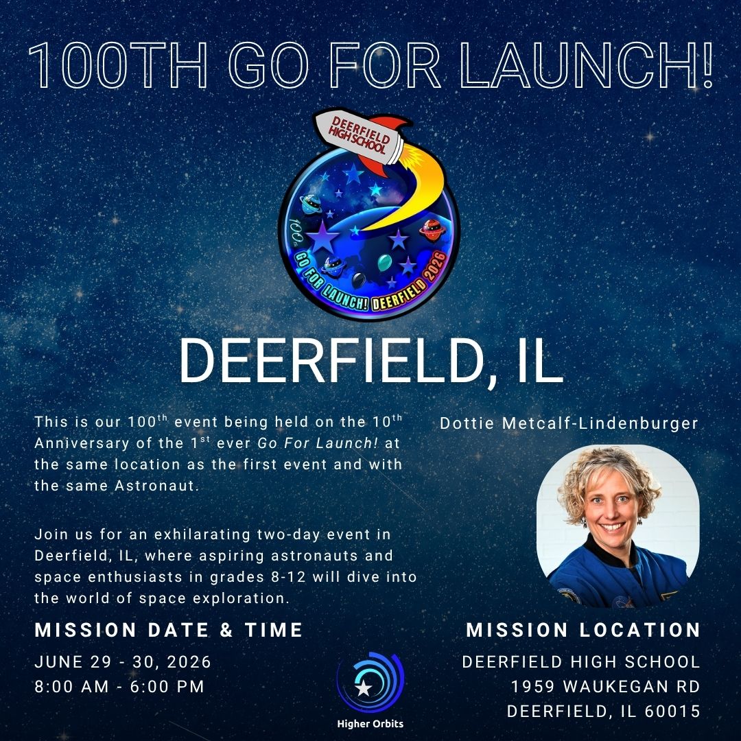 HigherOrbits's tweet photo. Go For Launch! Deerfield is just around the corner and it's a special one... it is our 100th event! 

Join us June 29-30 with Astronaut Dottie Metcalf-Lindenburger for 2 days of space inspired fun!

Register today!
https://t.co/g7bQGRz9EP

#SpaceInspires #STEM #STEAM #GoForLaunch https://t.co/XXttRZhbUb
