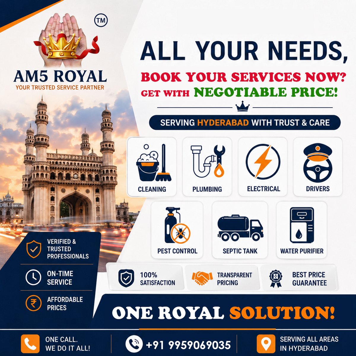 am5royal's tweet photo. π AM5 ROYAL β One Royal Solution for Every Need!
No matter the service you need, one call is all it takes!
π Book Now: +91 99590 69035
#AM5Royal #HomeServices #CleaningServices #PlumbingServices #ElectricalServices #DriverServices #PestControl #SepticTankCleaning https://t.co/ksdDE3cbsG