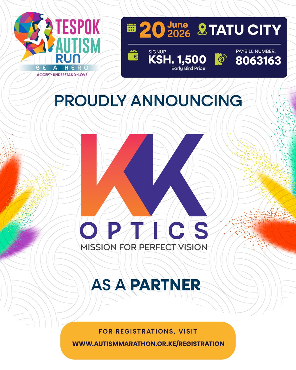 TESPOKMarathon's tweet photo. We are excited to welcome KK Optics as a partner for the TESPOK Autism Run.
Their team will be onsite to engage with participants and share their expertise in eye care and wellness.

We appreciate KK Optics for supporting our mission of promoting inclusion and awareness. https://t.co/ZTXUUvdCG5