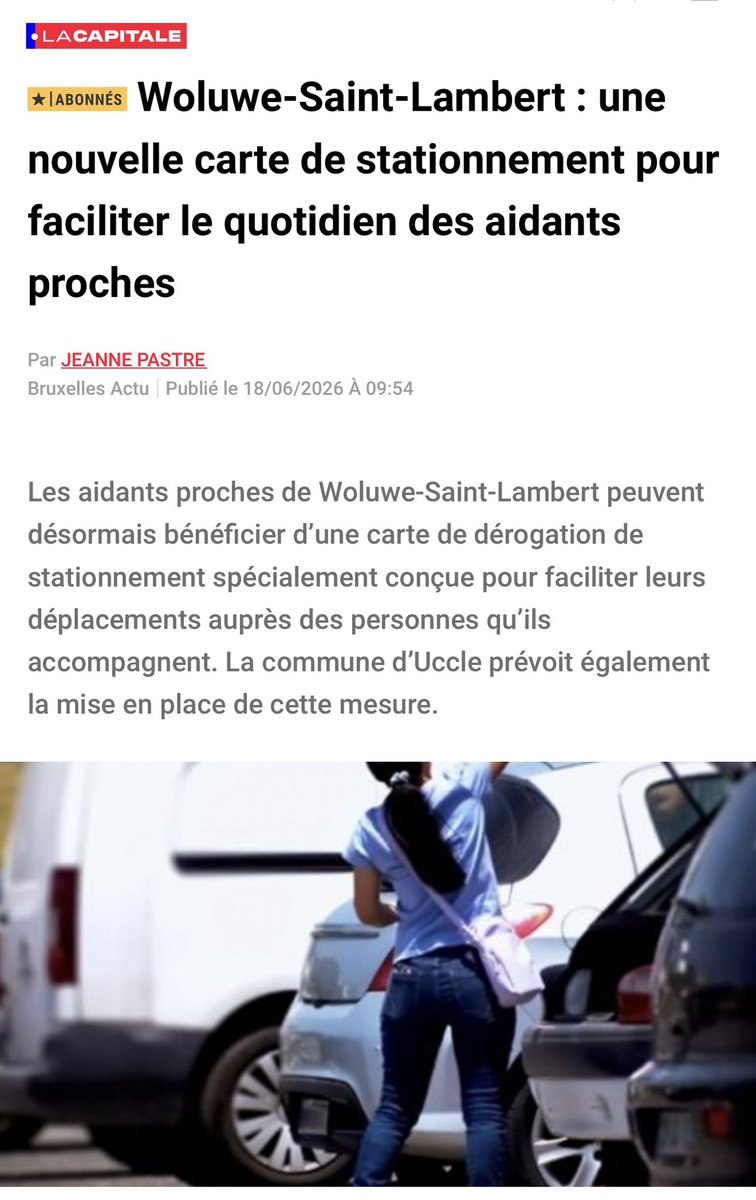 aurelieczeka's tweet photo. Aux aidants proches ucclois, dès le 1er septembre, une nouvelle carte de #stationnement facilitera vos déplacements auprès des personnes que vous accompagnez au quotidien ! 

Parce que votre engagement mérite un soutien concret, cette mesure permettra de réduire les contraintes de stationnement et de consacrer davantage de temps à l’essentiel : l’accompagnement humain. 🫂

Merci à @CommuneUccle, notre Bourgmestre Valentine Delwart et notre Echevine @OdileMargaux !