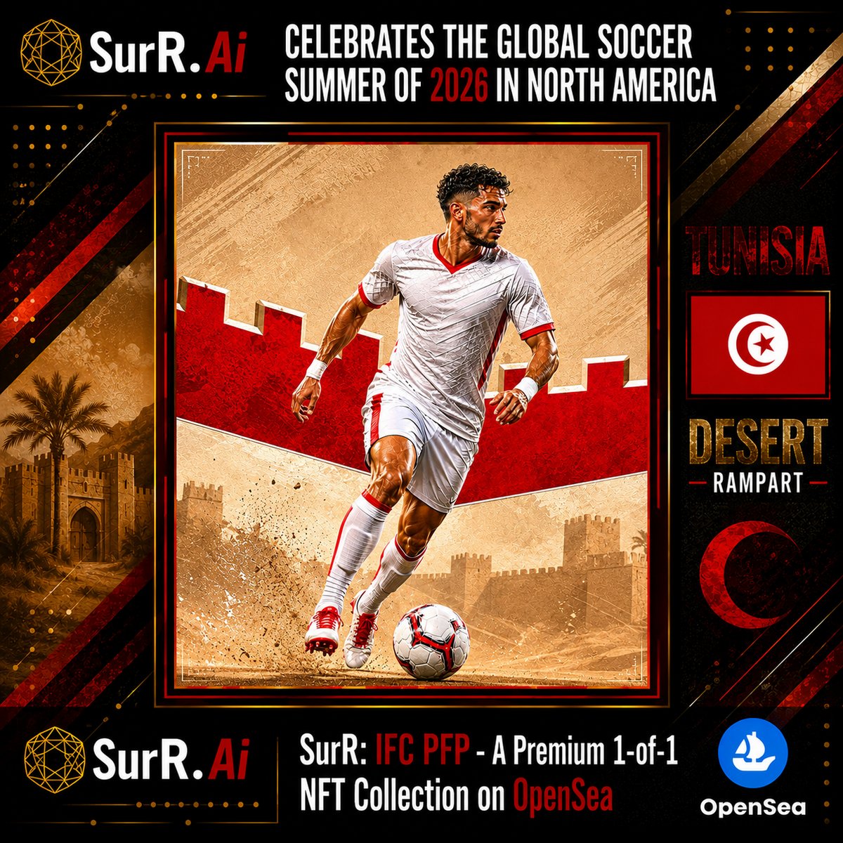 SurRNFTs's tweet photo. ⚽ The chaos. The clock. #Collectibles
SurR: IFC #PFP is live: 53 premium 1-of-1 #phygital #artworks for Global #Soccer Summer 2026

#05 #Tunisia
#Collection https://t.co/mOuiy3pfR4
#Backstory https://t.co/XsrrHDKxfj

#Sports #Crypto #NFT #TradingCard #Football #FC https://t.co/NSaiwAKNNa