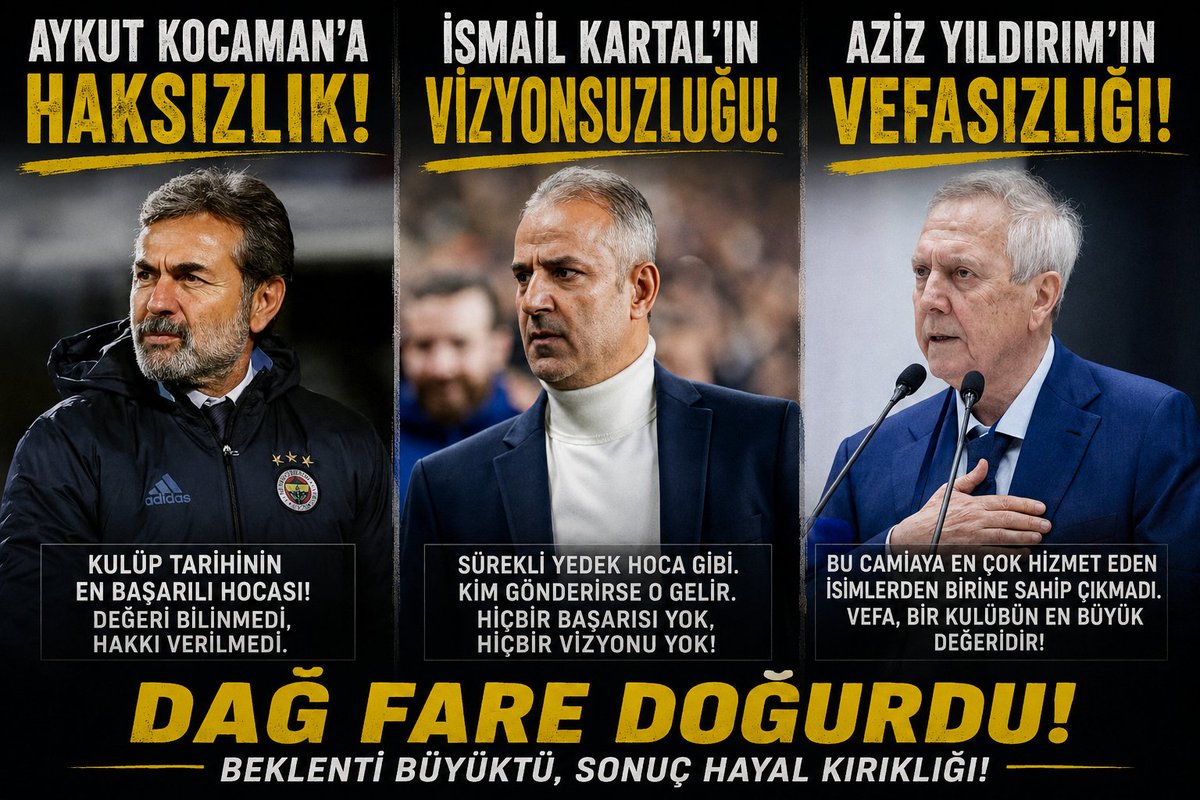 ibrhmtrm's tweet photo. Haksızlık
Vefasızlık
Vizyonsuz olarak başladı
Seni getiren taraftar senden bunu istemiyordu
İsmail Kartal 'ı isteyenler muhalifti
Aykut Kocaman 'ı isteyenler seni getirenlerdi
Aziz baskan dün Moruinho ile İsmail Kartal kıyası yaparak küçük gördüğün adamı getirerek yanlış yaptın https://t.co/7GNzzNptC1