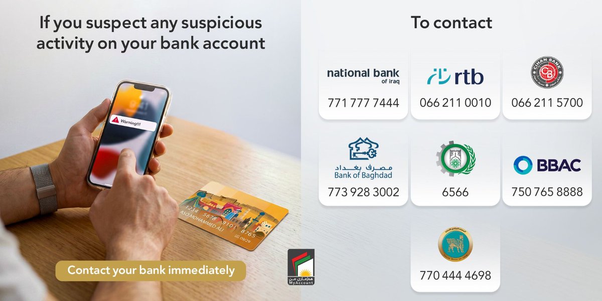 MyAccountKRG's tweet photo. If you suspect any suspicious activity on your bank account, such as a payment you did not make, contact your bank immediately. https://t.co/g3ysElDI1T