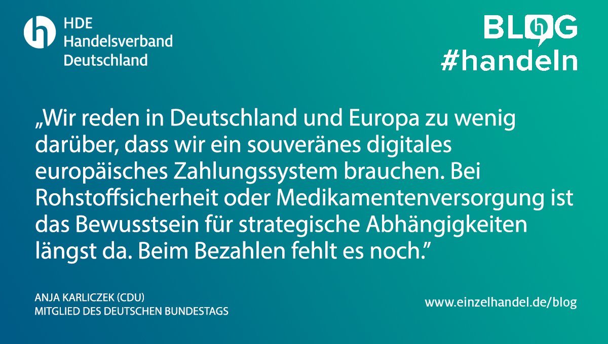 handelsverband's tweet photo. Ja zum digitalen Euro: Zahlungsfreiheit im 21. Jahrhundert
Ein Blogbeitrag von Anja Karliczek (CDU/CSU), MdB:
https://t.co/wTpgsaM6YH https://t.co/9HX4Tm03b8
