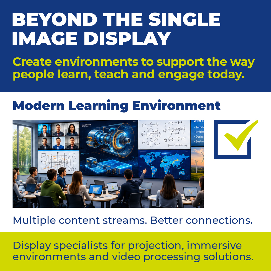 Visual_Displays's tweet photo. Modern teaching requires more than a presentation on a screen.

Many teaching spaces were designed around a simple model: lecturer presents content to mostly passive students.

Find out more https://t.co/ST8tzMadXb

#AVtweeps #Immersive #TheDisplayGurus https://t.co/WLNCZoywMs